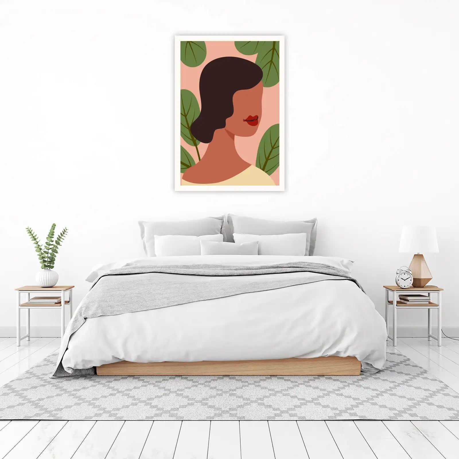 Bohemian Woman Portrait Minimalist Botanical Wall Art