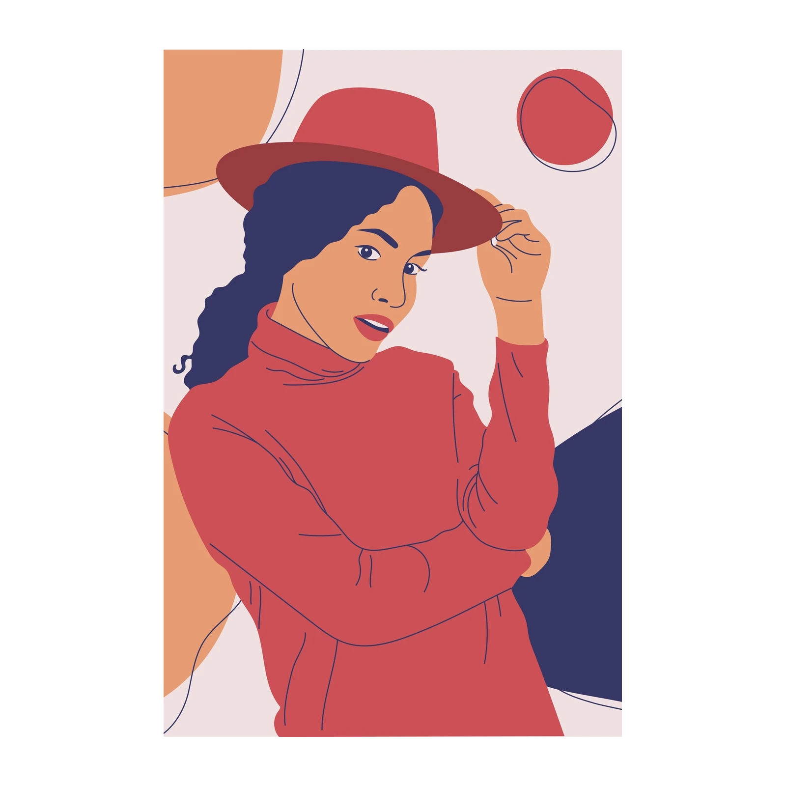 Chic Woman Portrait Red Hat Wall Art
