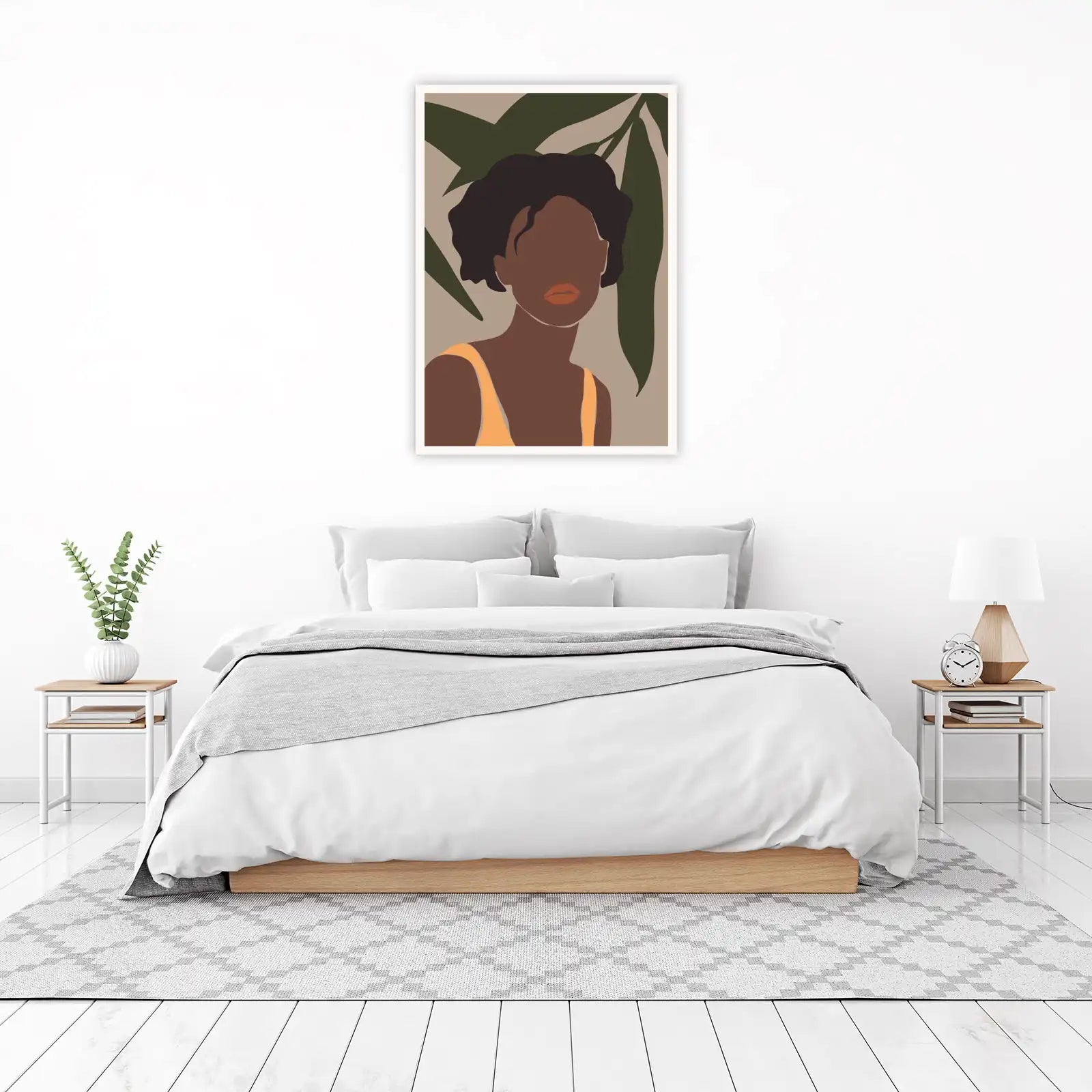 Boho Chic Woman with Tropical Leaves Wall Art