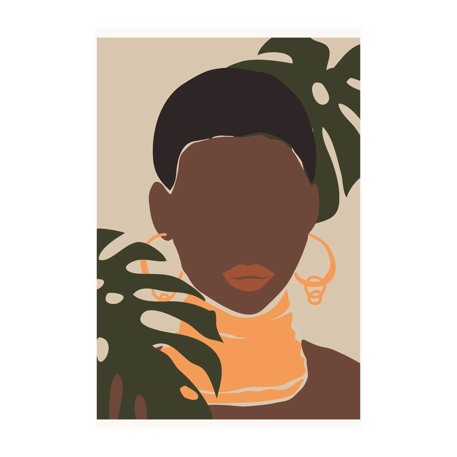 Bohemian Abstract Face & Tropical Leaves Wall Art