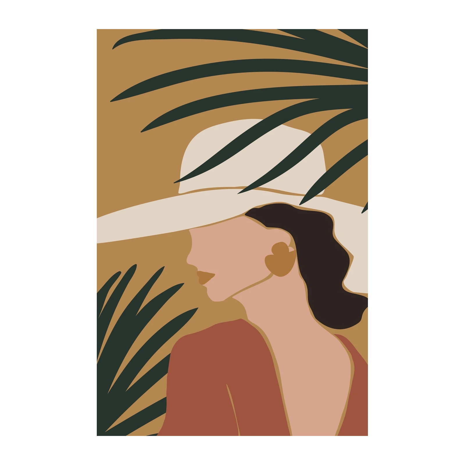 Elegant Woman in Hat Boho Abstract Wall Art