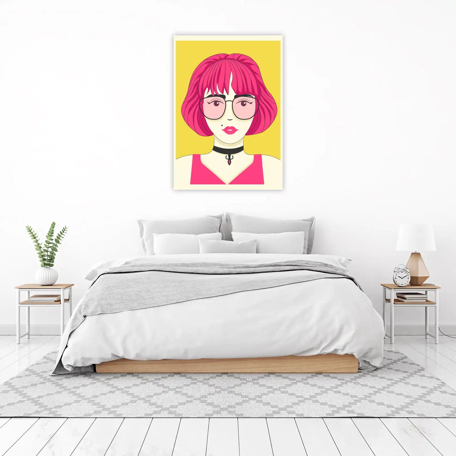Pop Art Pink Hair Girl with Glasses Wall Art