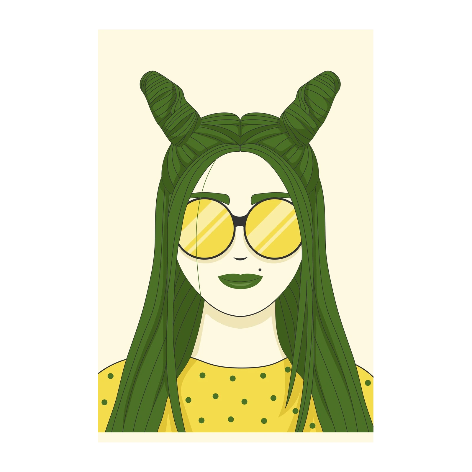 Vibrant Green Hair Girl with Yellow Sunglasses Wall Art
