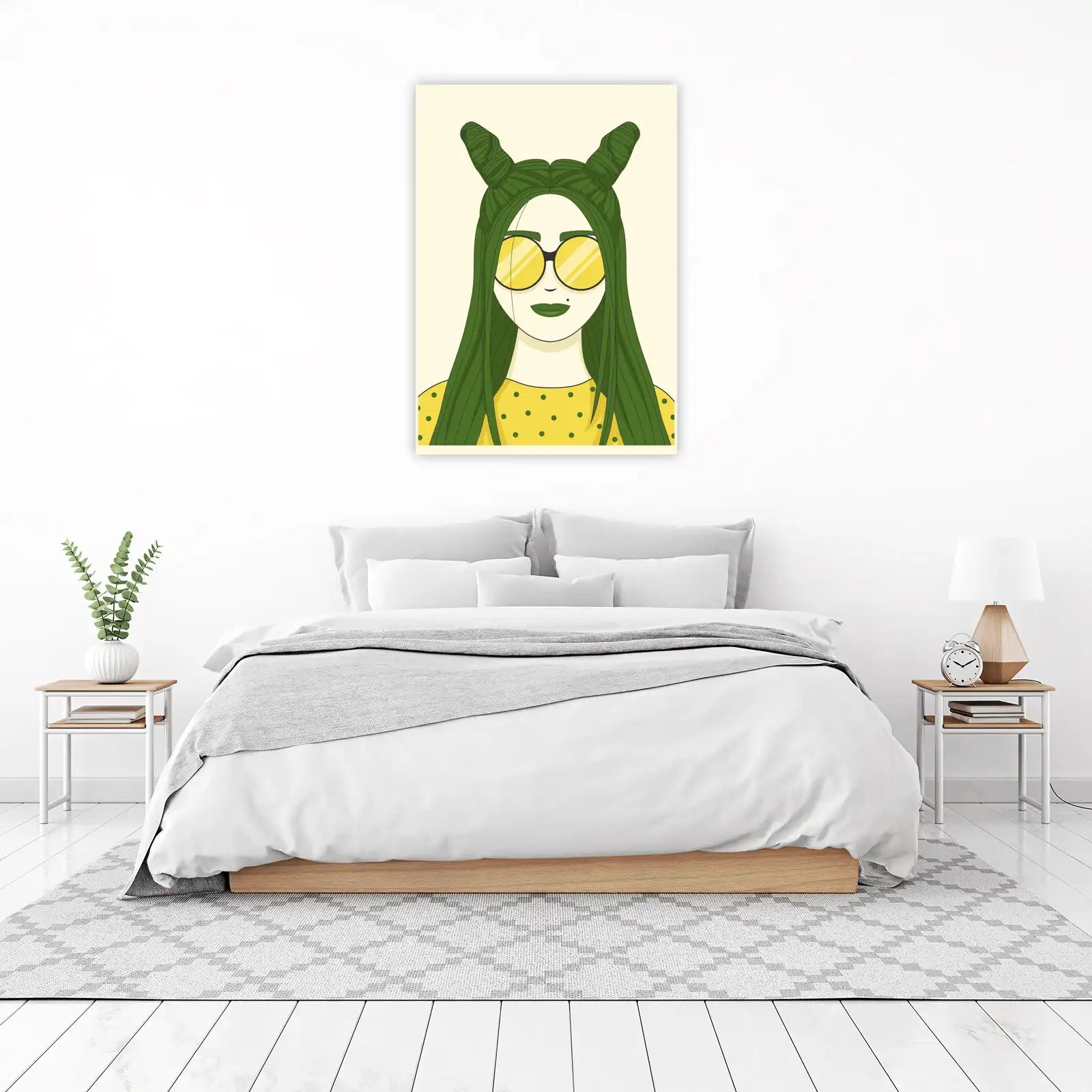 Vibrant Green Hair Girl with Yellow Sunglasses Wall Art