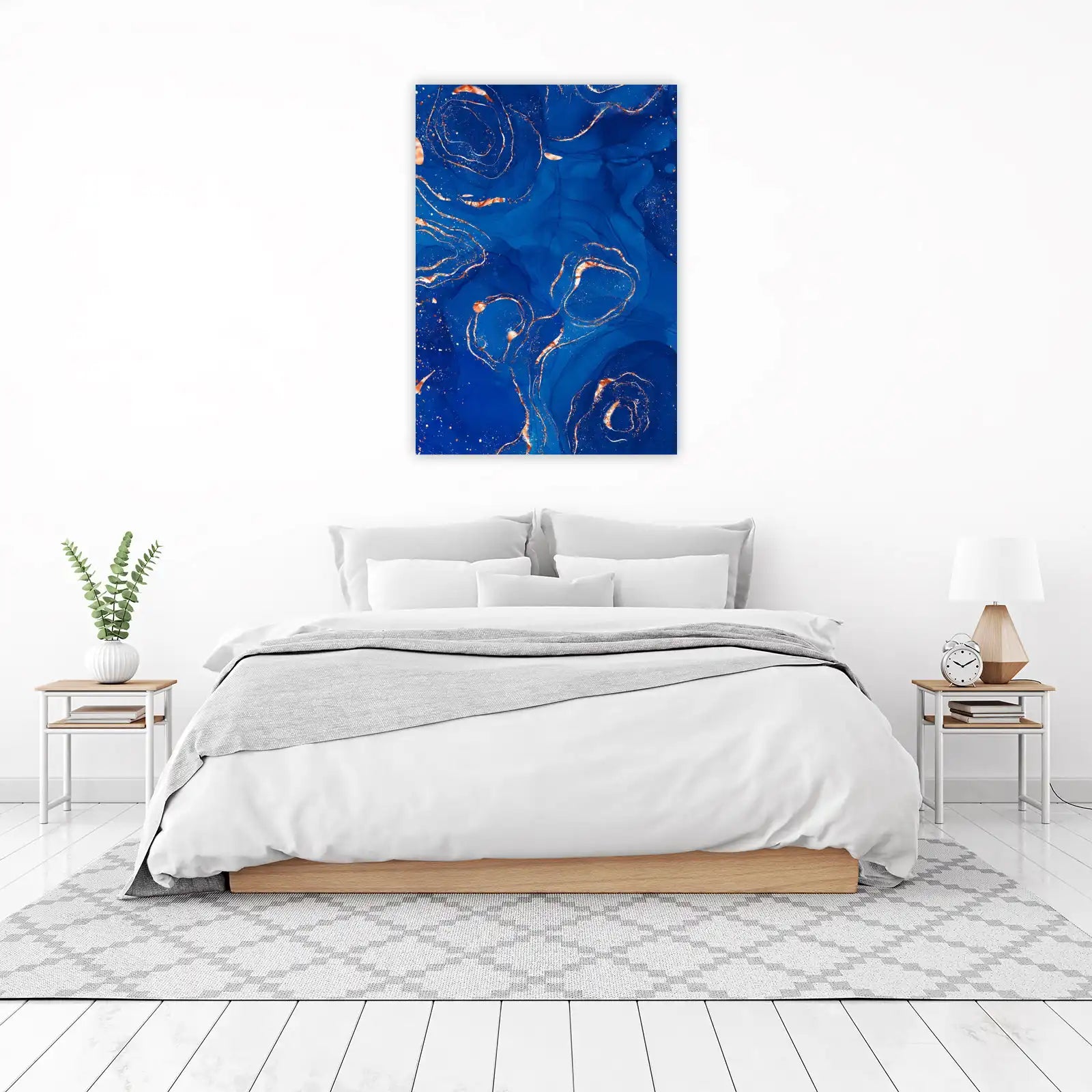 Elegant Blue & Copper Abstract Wall Art