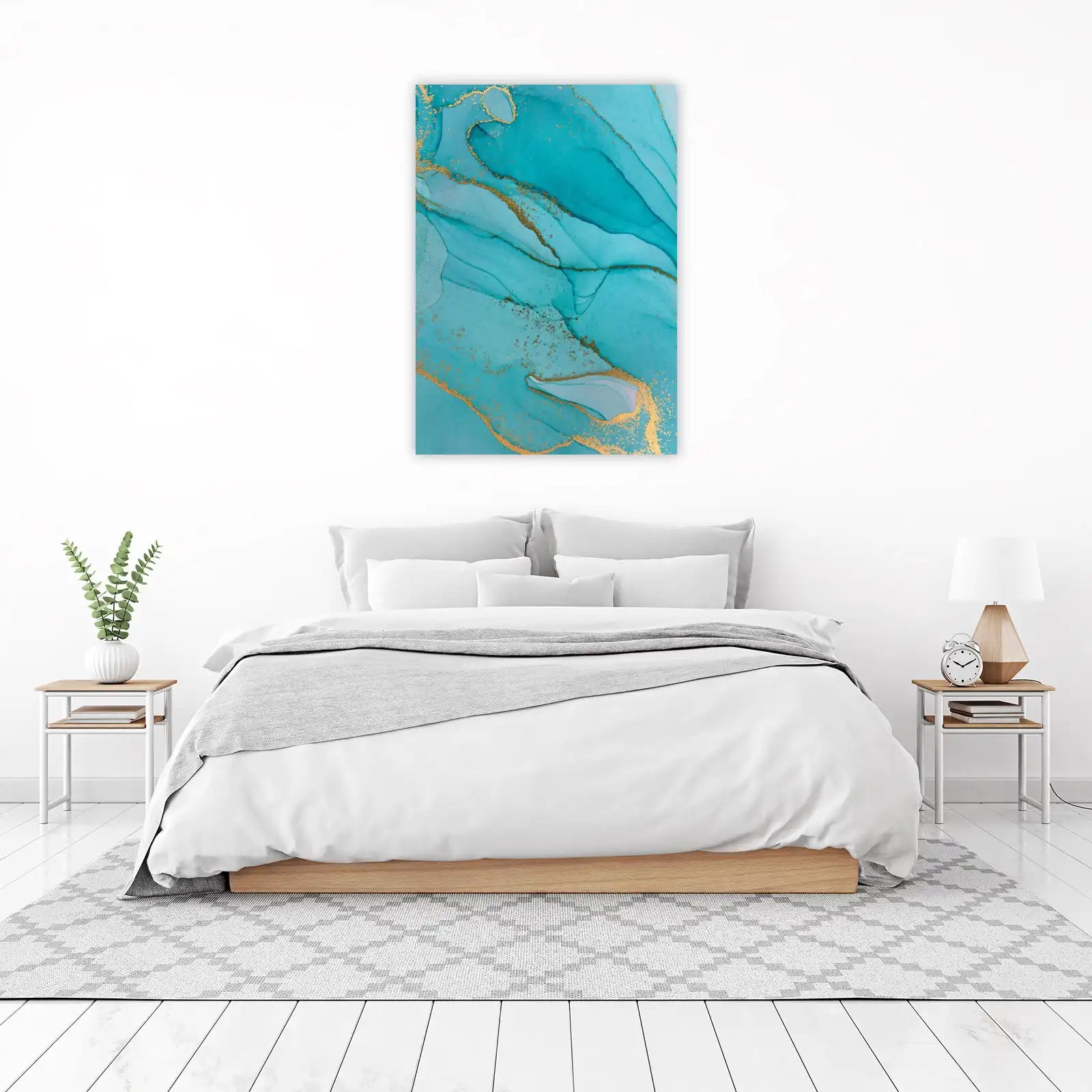 Turquoise Gold Swirl Abstract Wall Art