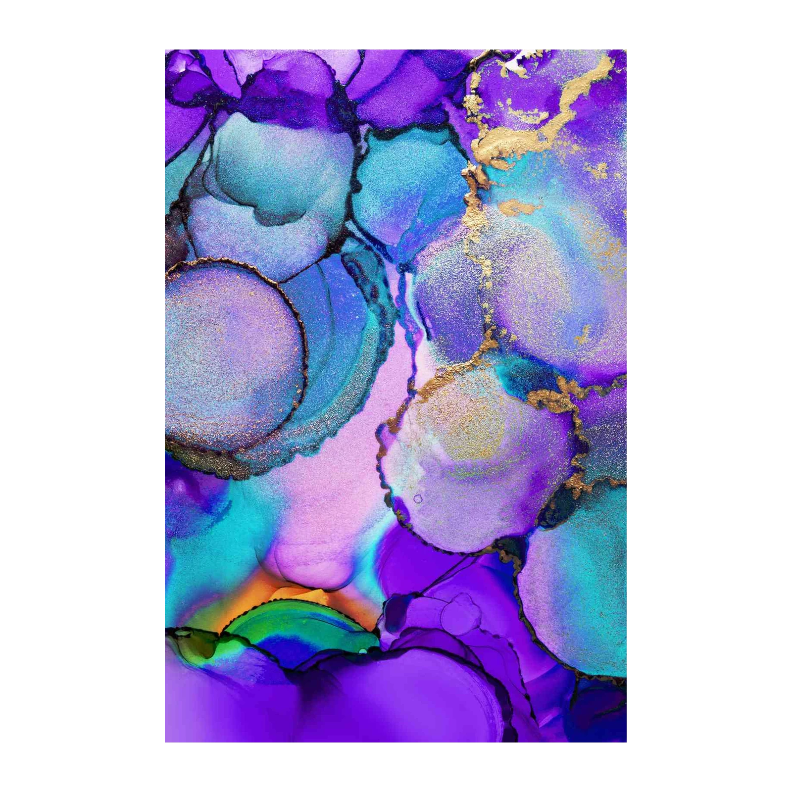 Vibrant Purple & Teal Abstract Gold Splash Wall Art