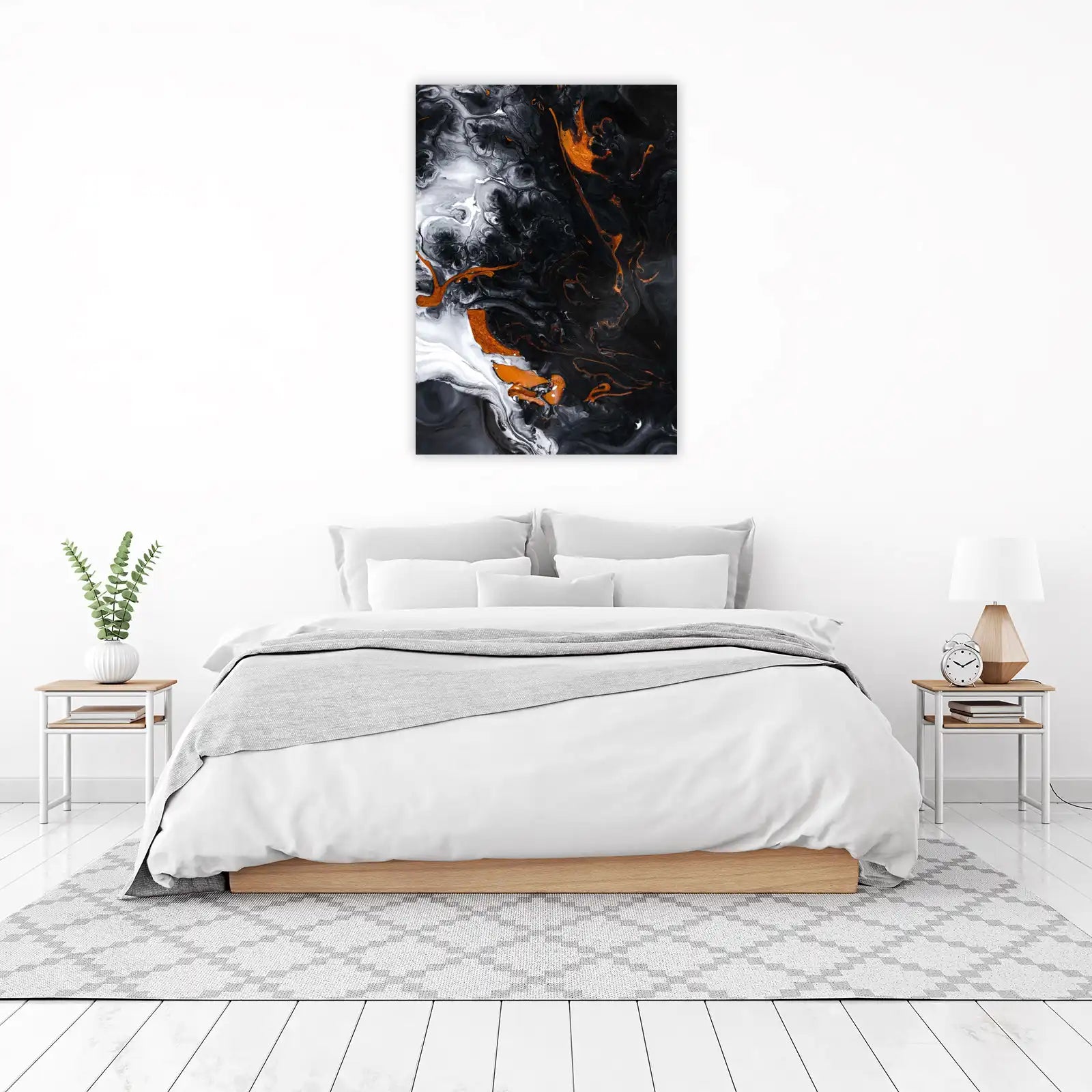 Abstract Black Orange Fluid Art Wall Art