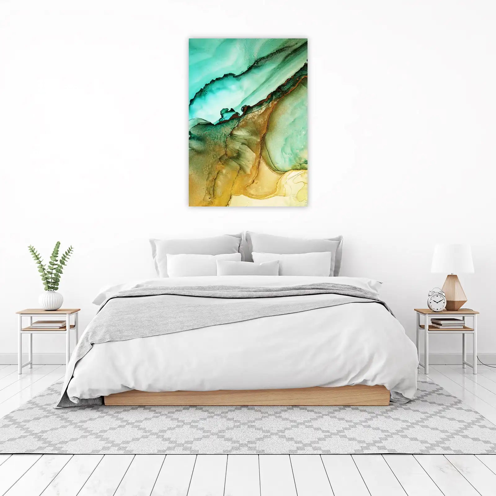 Aqua Gold Abstract Flow Wall Art