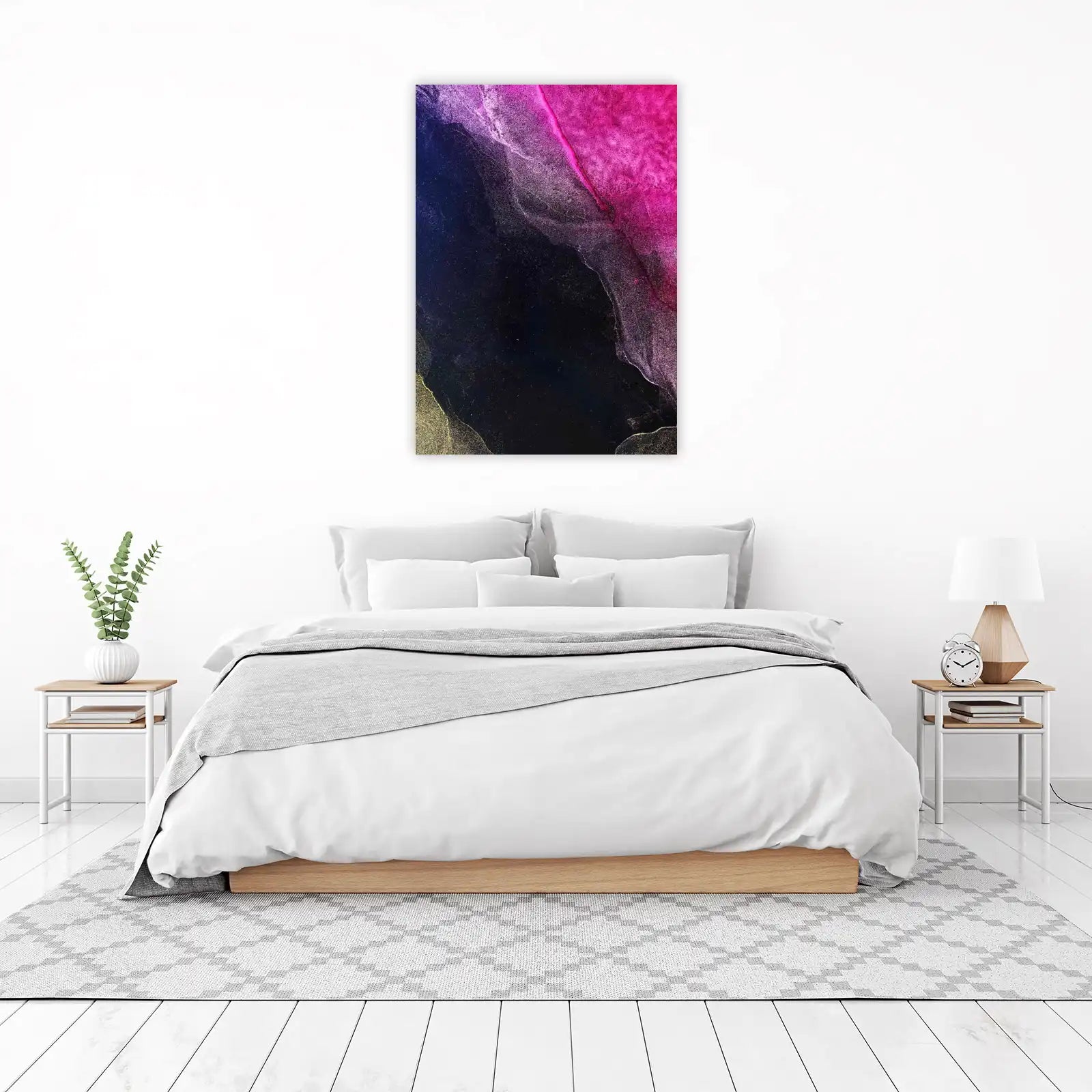 Vibrant Pink & Black Abstract Nebula Wall Art