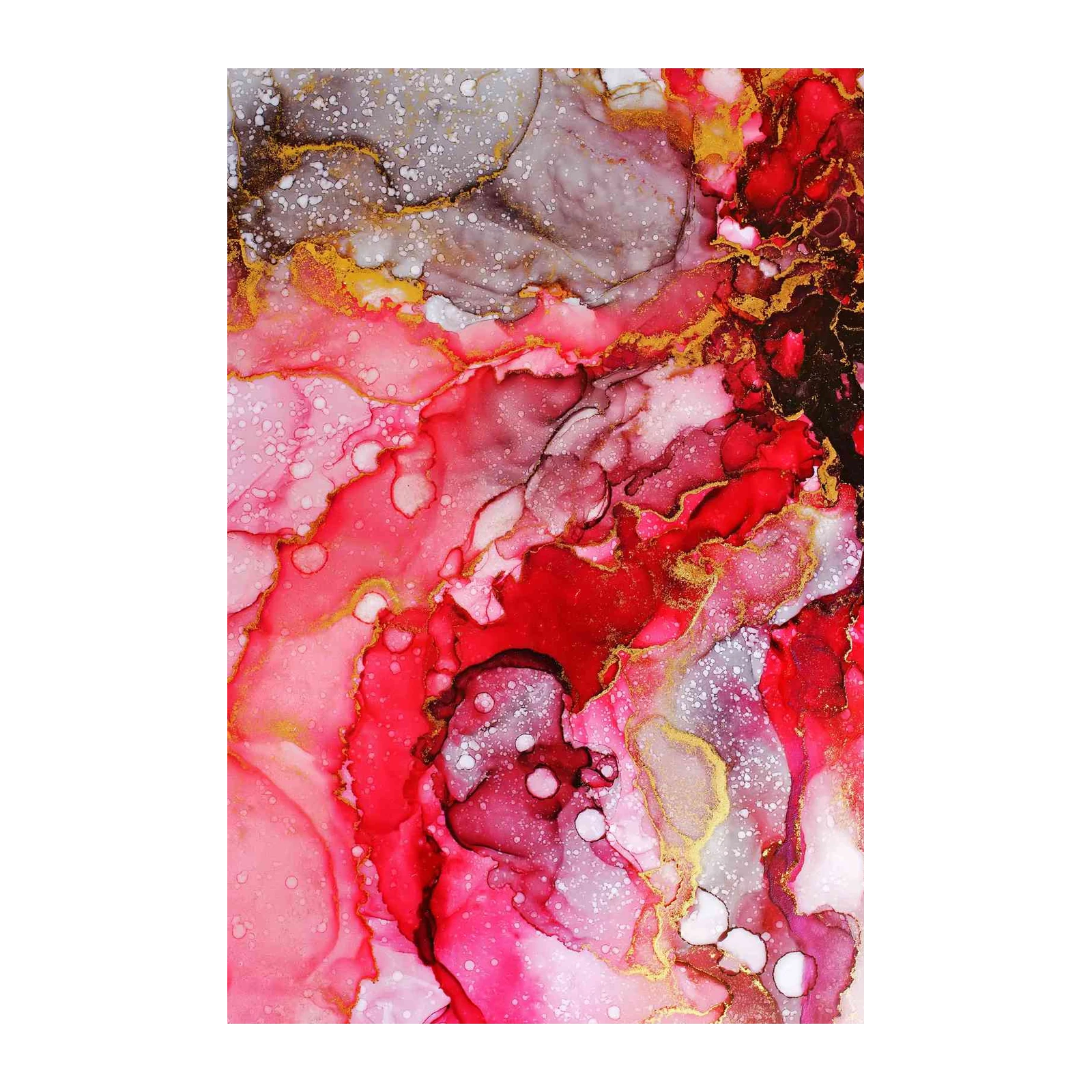 Vibrant Red & Gold Abstract Flow Wall Art
