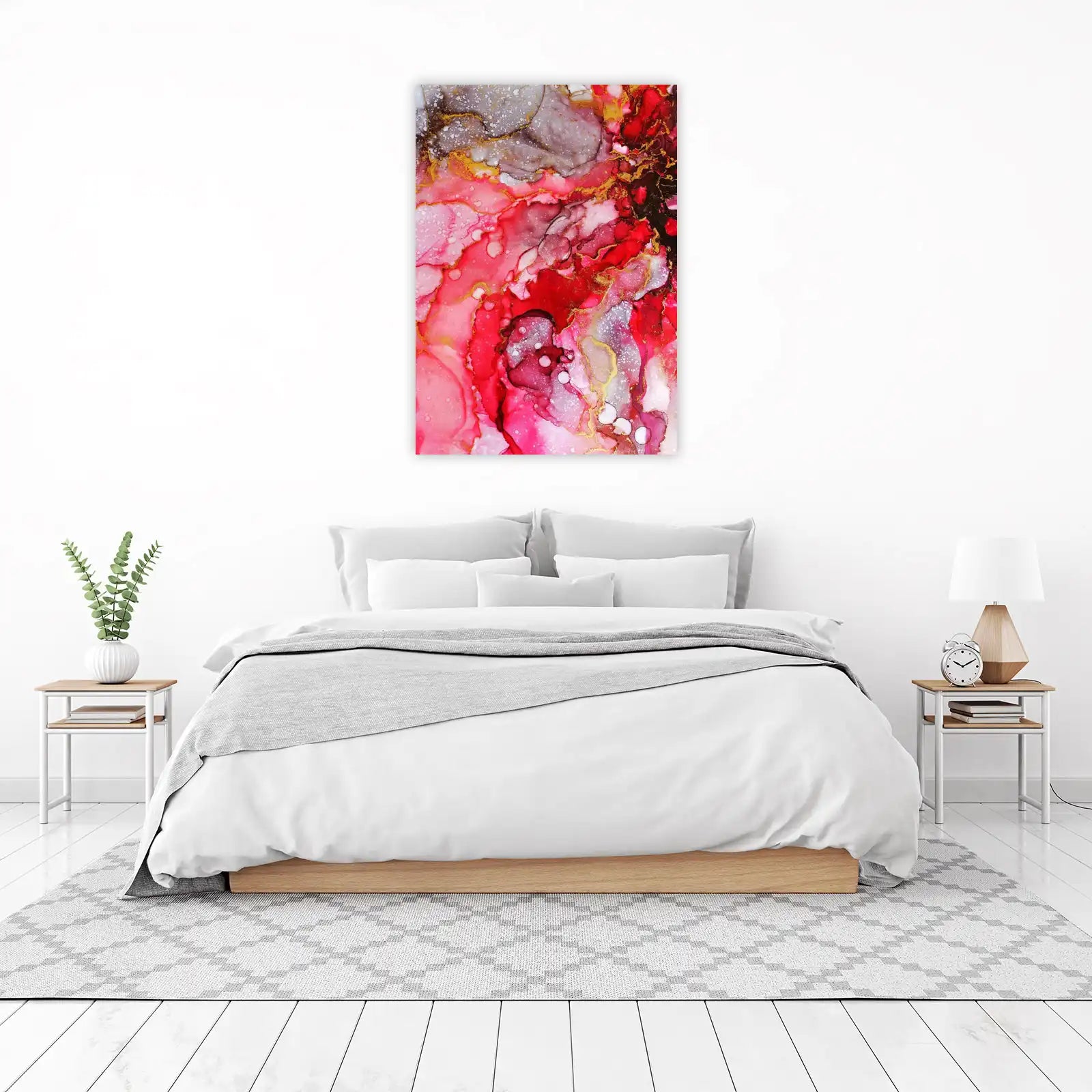 Vibrant Red & Gold Abstract Flow Wall Art