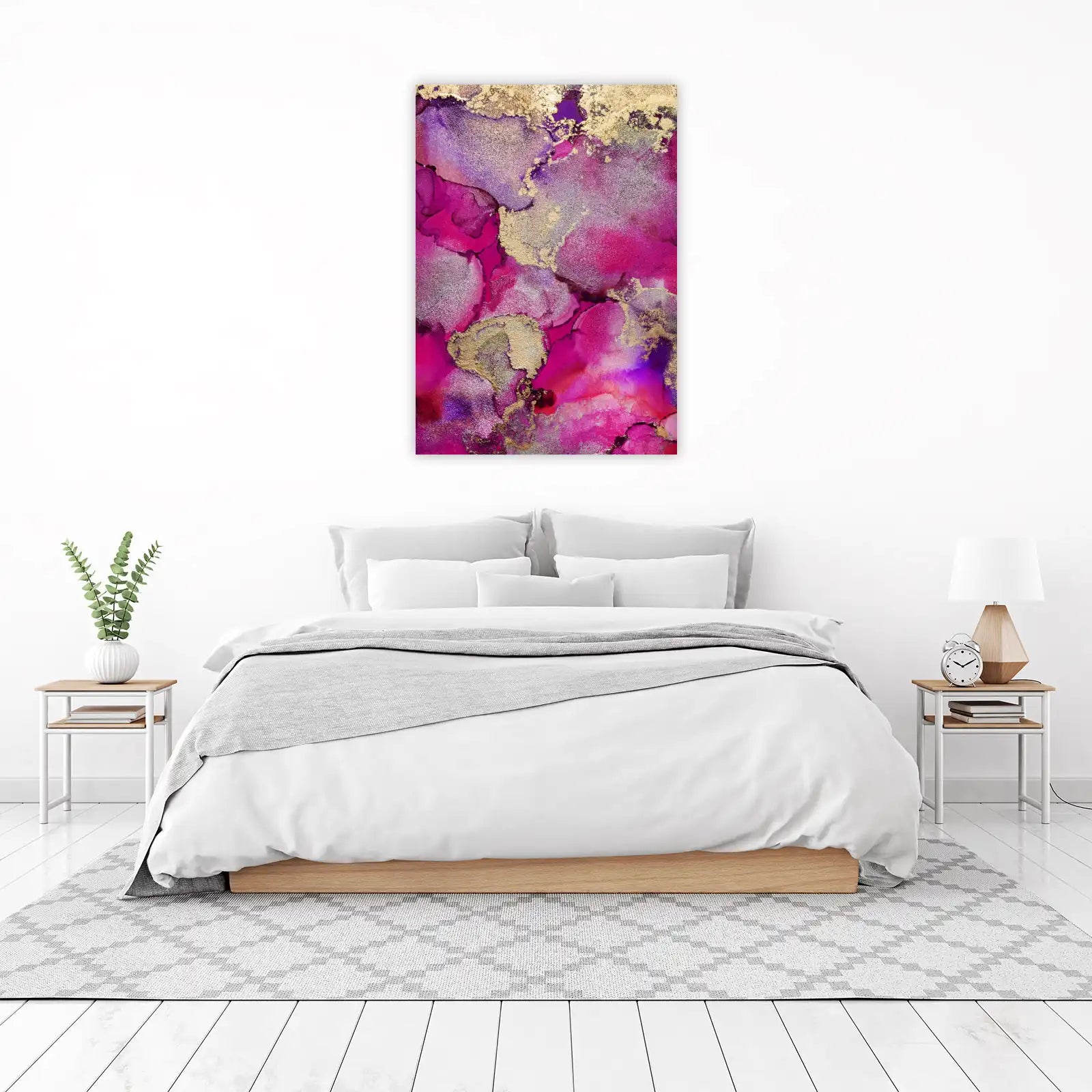 Vibrant Magenta & Gold Abstract Fluid Art Wall Art