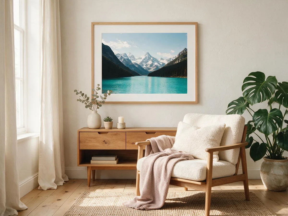 Framed wall art in a living room