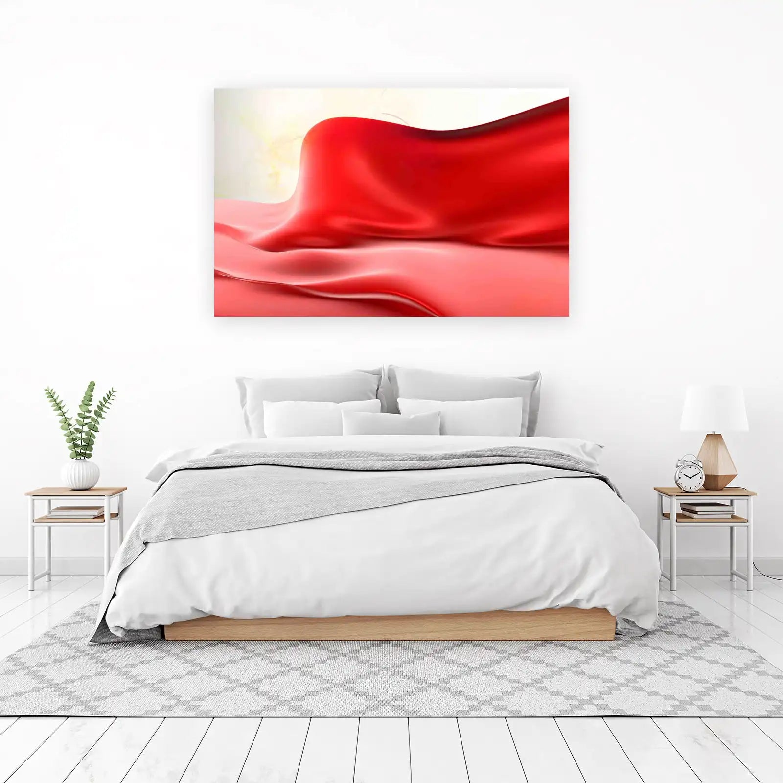 Vibrant Red Silk Flow Abstract Wall Art