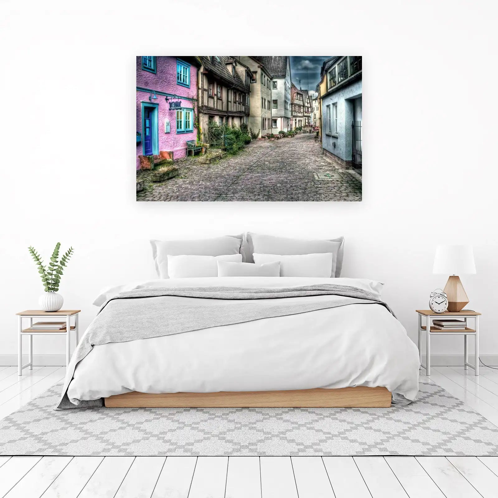 Charming European Street Cobblestone Wall Art