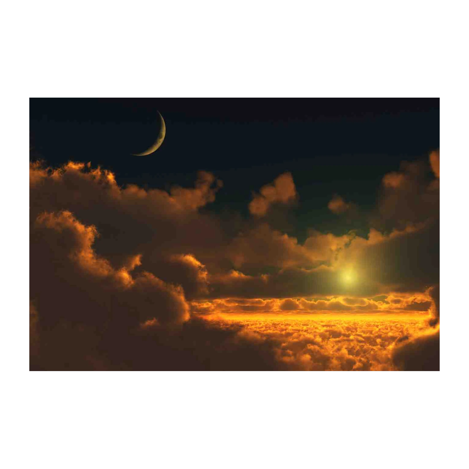 Golden Sunset Clouds & Moon Wall Art