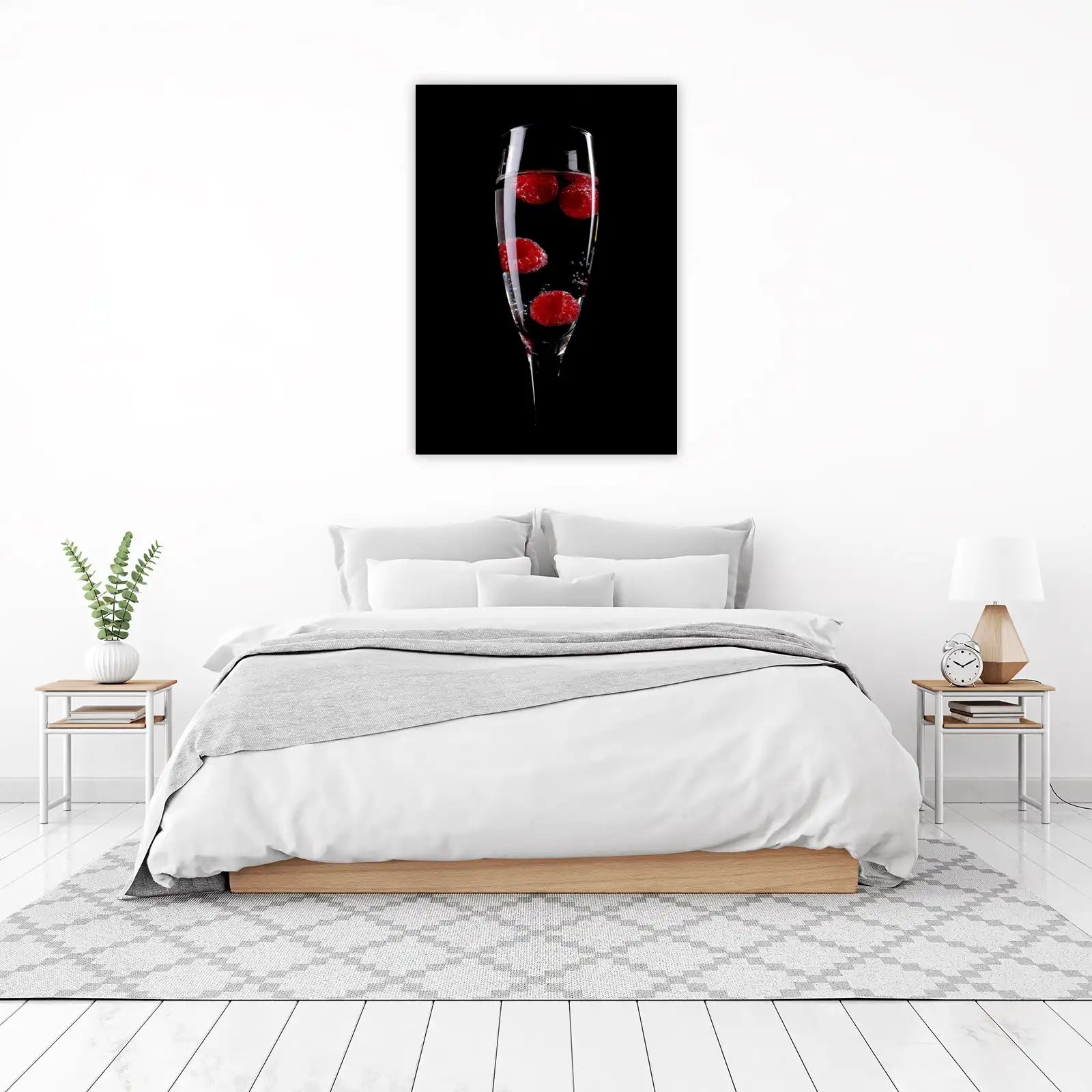 Elegant Raspberry Bubbles Champagne Glass Wall Art