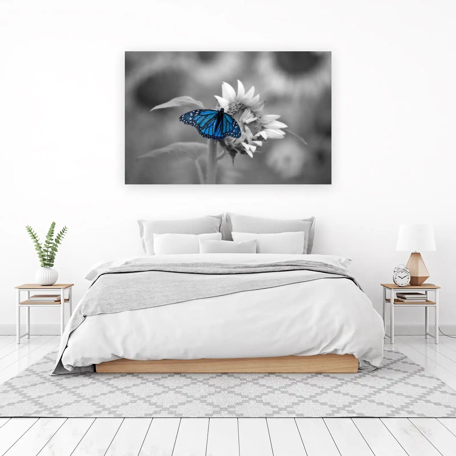Vibrant Blue Butterfly Sunflower Wall Art