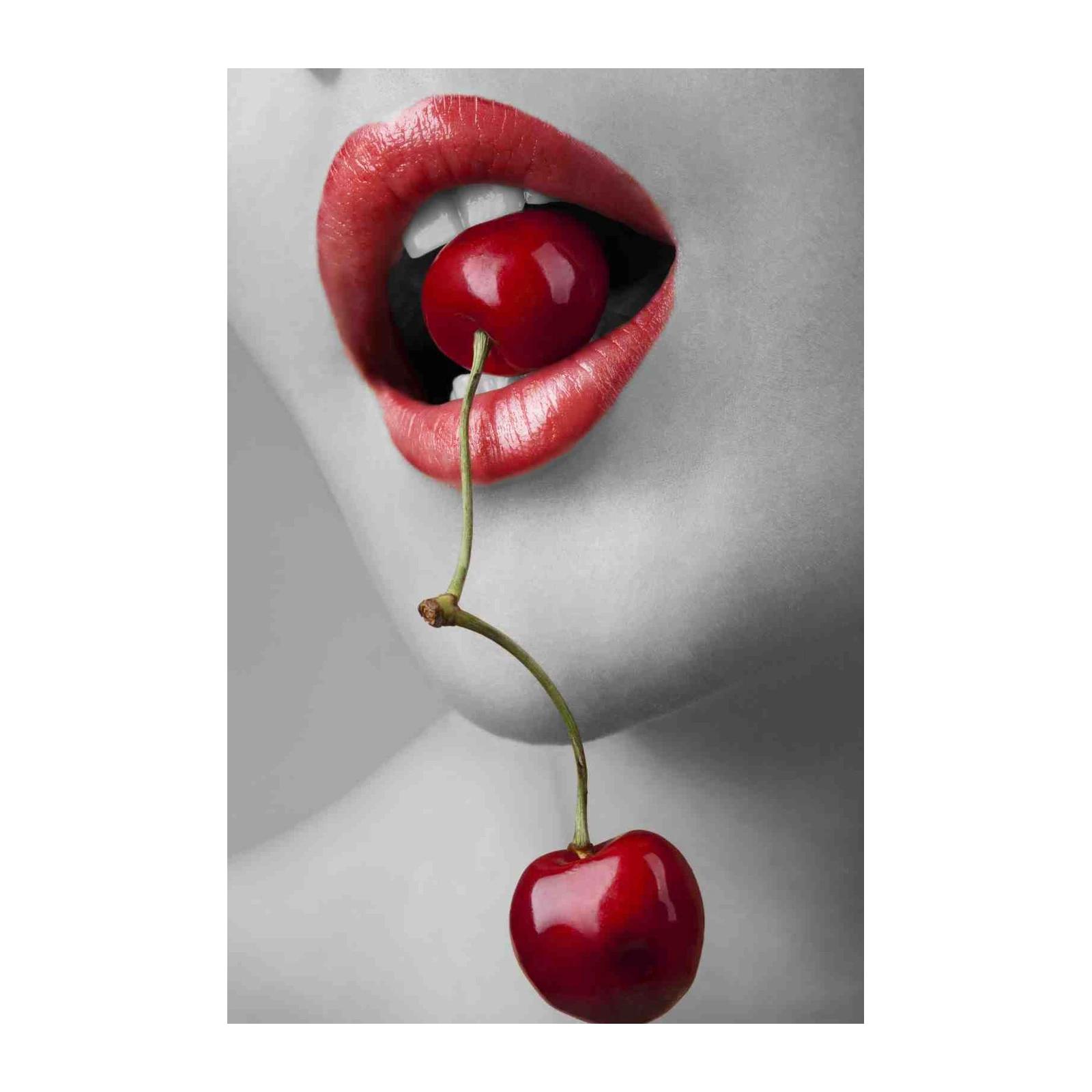 Sensual Cherry Lips Red & Grey Wall Art