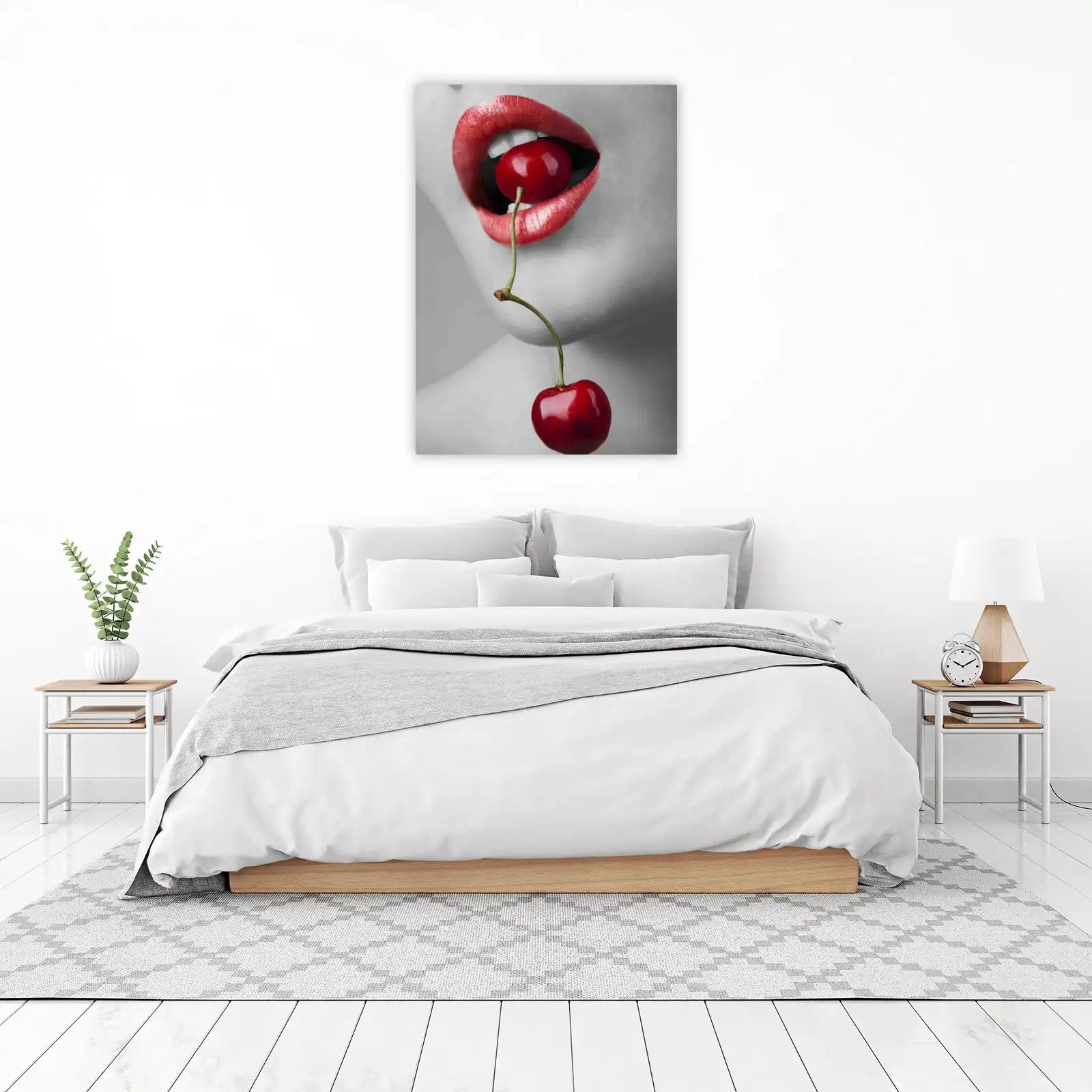 Sensual Cherry Lips Red & Grey Wall Art