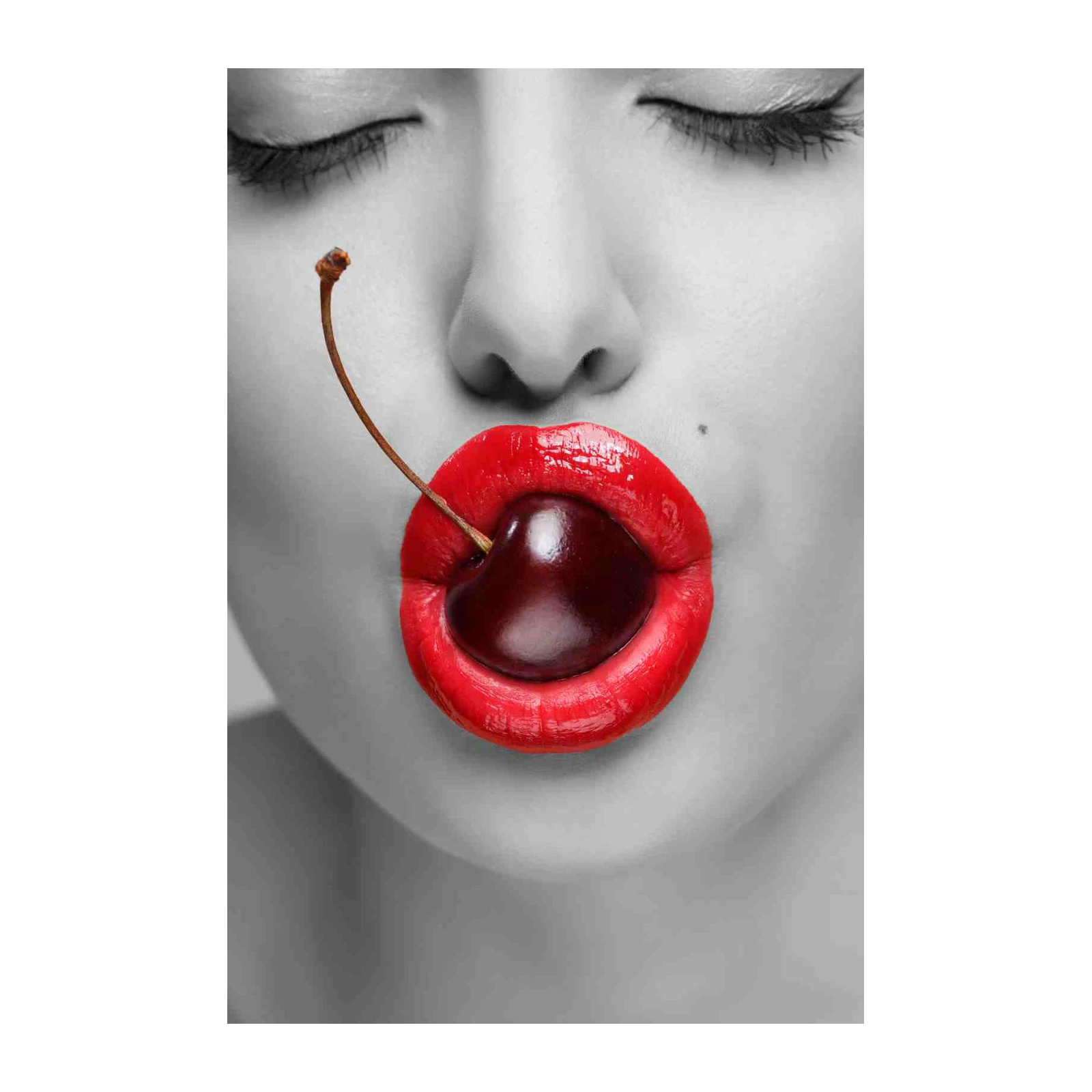 Sensual Cherry Lips Red & Black Wall Art
