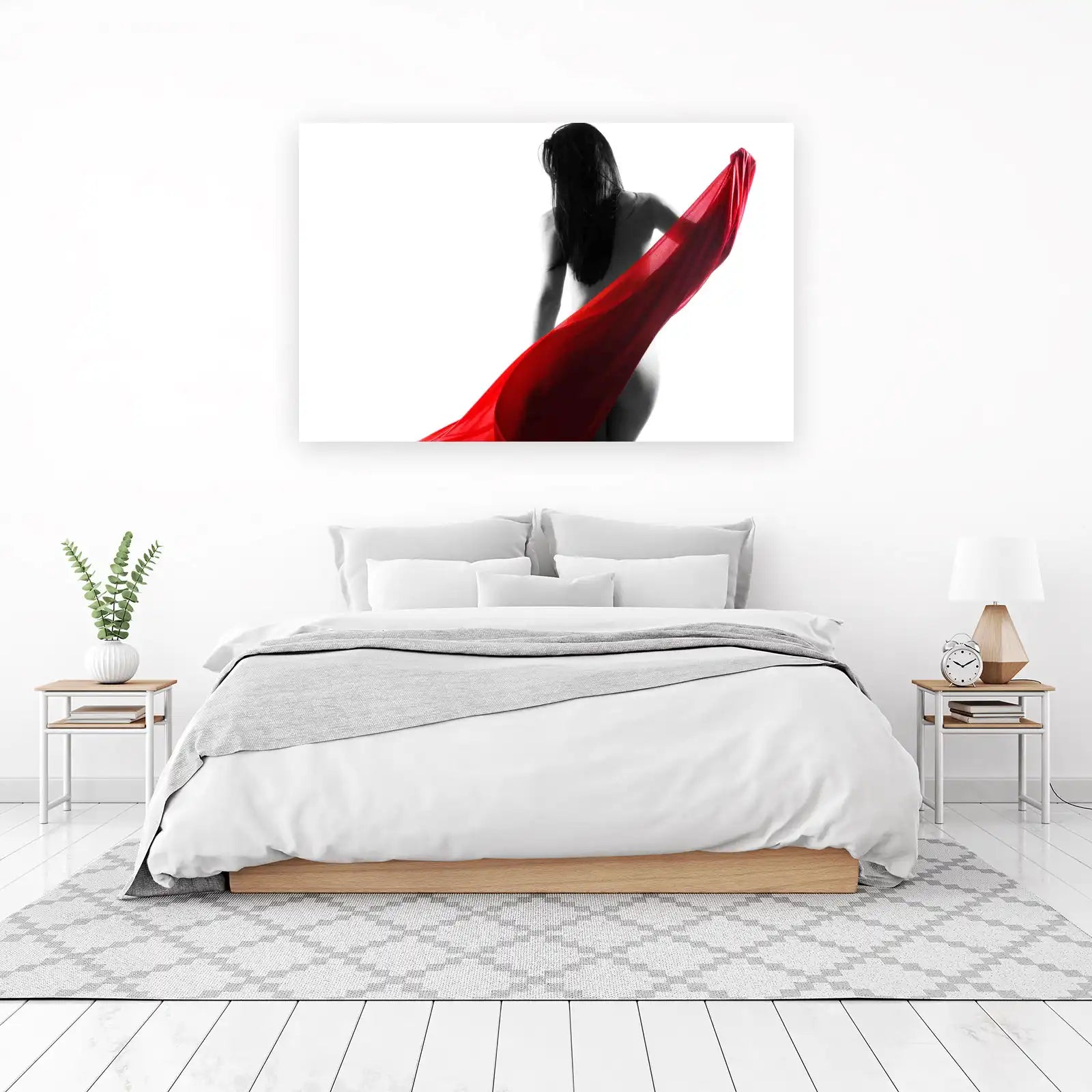 Elegant Red Drape Nude Figure Wall Art