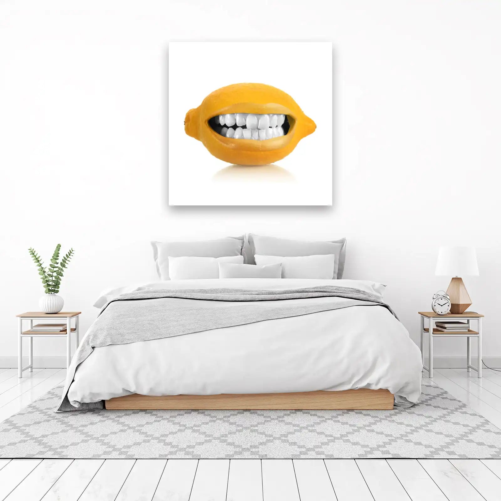 Grinning Lemon Funny Fruit Face Wall Art