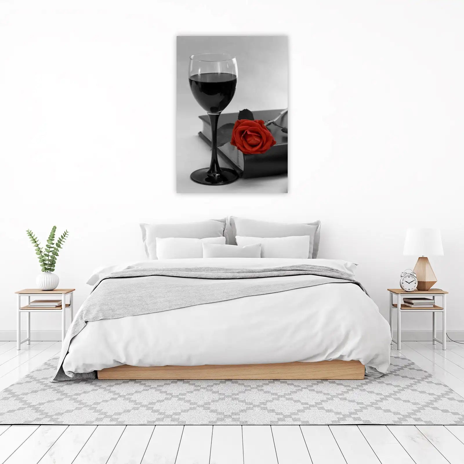 Elegant Red Rose & Wine Glass Wall Art