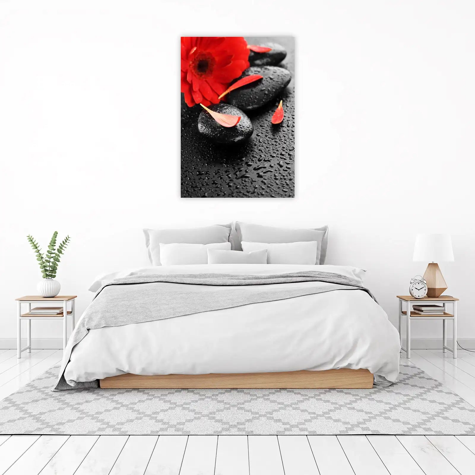 Vibrant Red Gerbera Zen Stones Wall Art