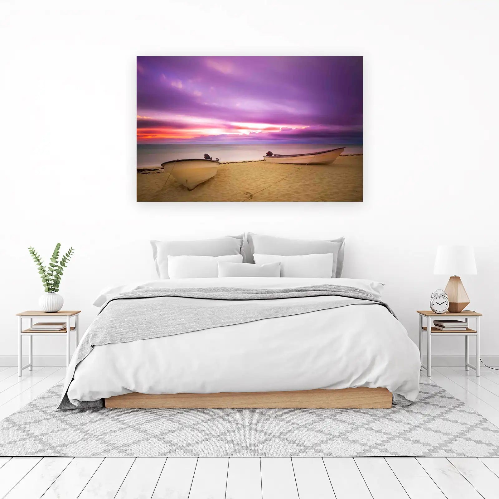 Serene Beach Sunset Boats Wall Art