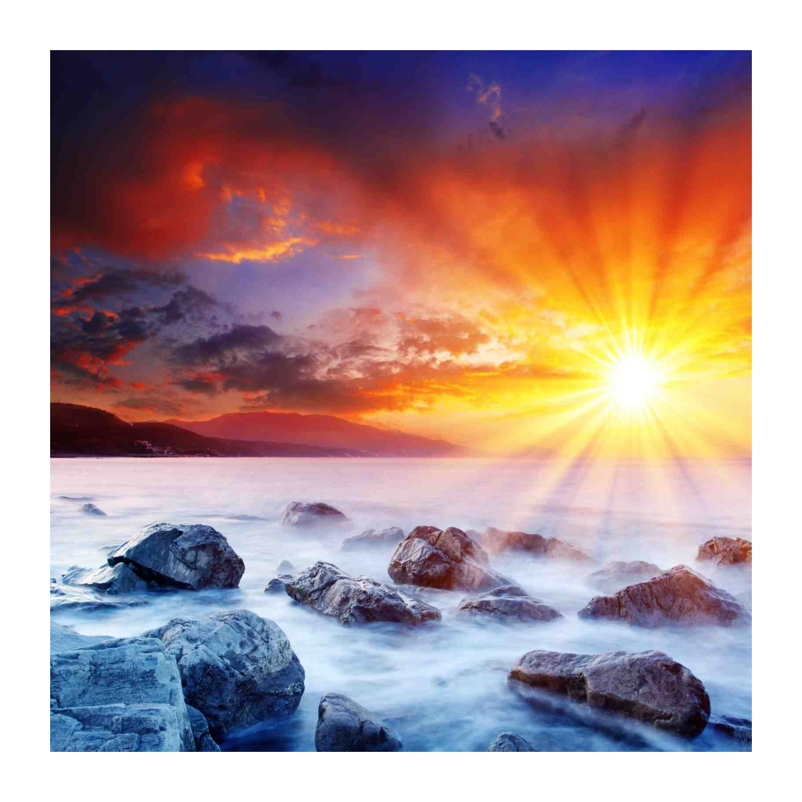 Dramatic Sunset Ocean Rocks Wall Art