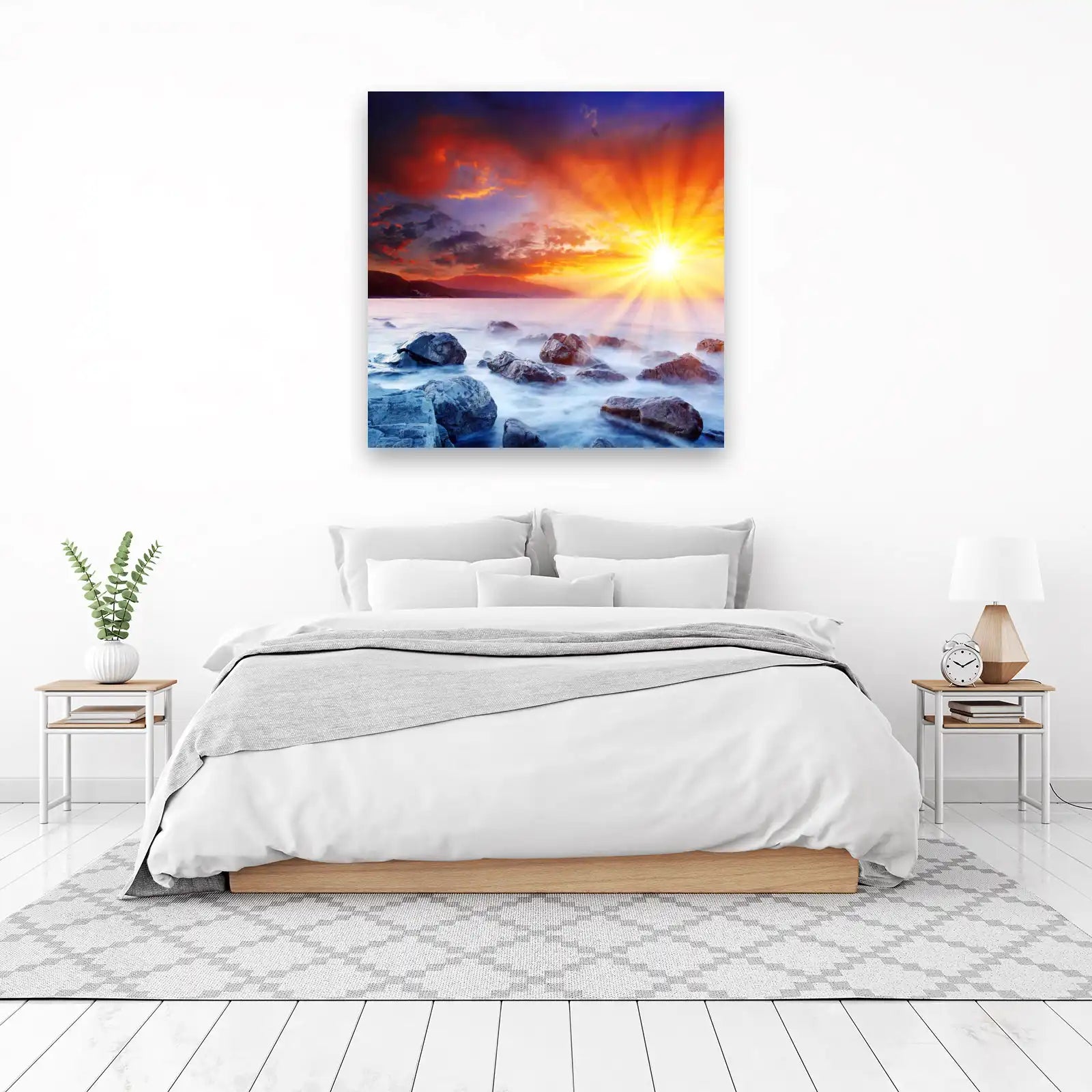 Dramatic Sunset Ocean Rocks Wall Art