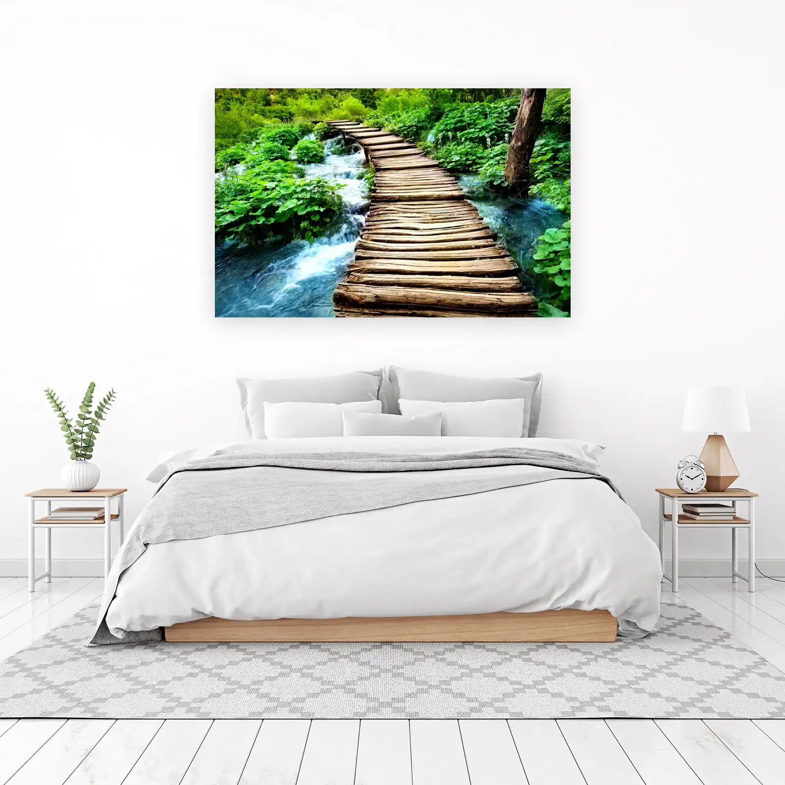 Serene Forest Walk Wooden Bridge Wall Art