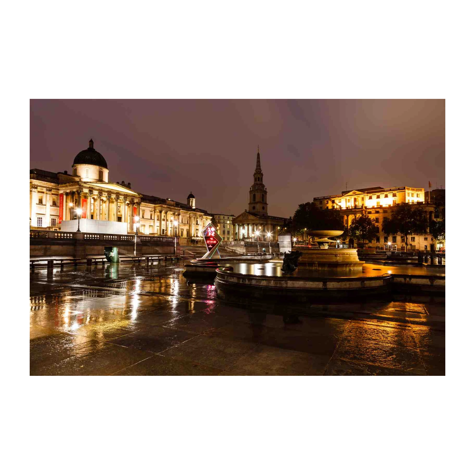 London Trafalgar Square Rainy Night Wall Art