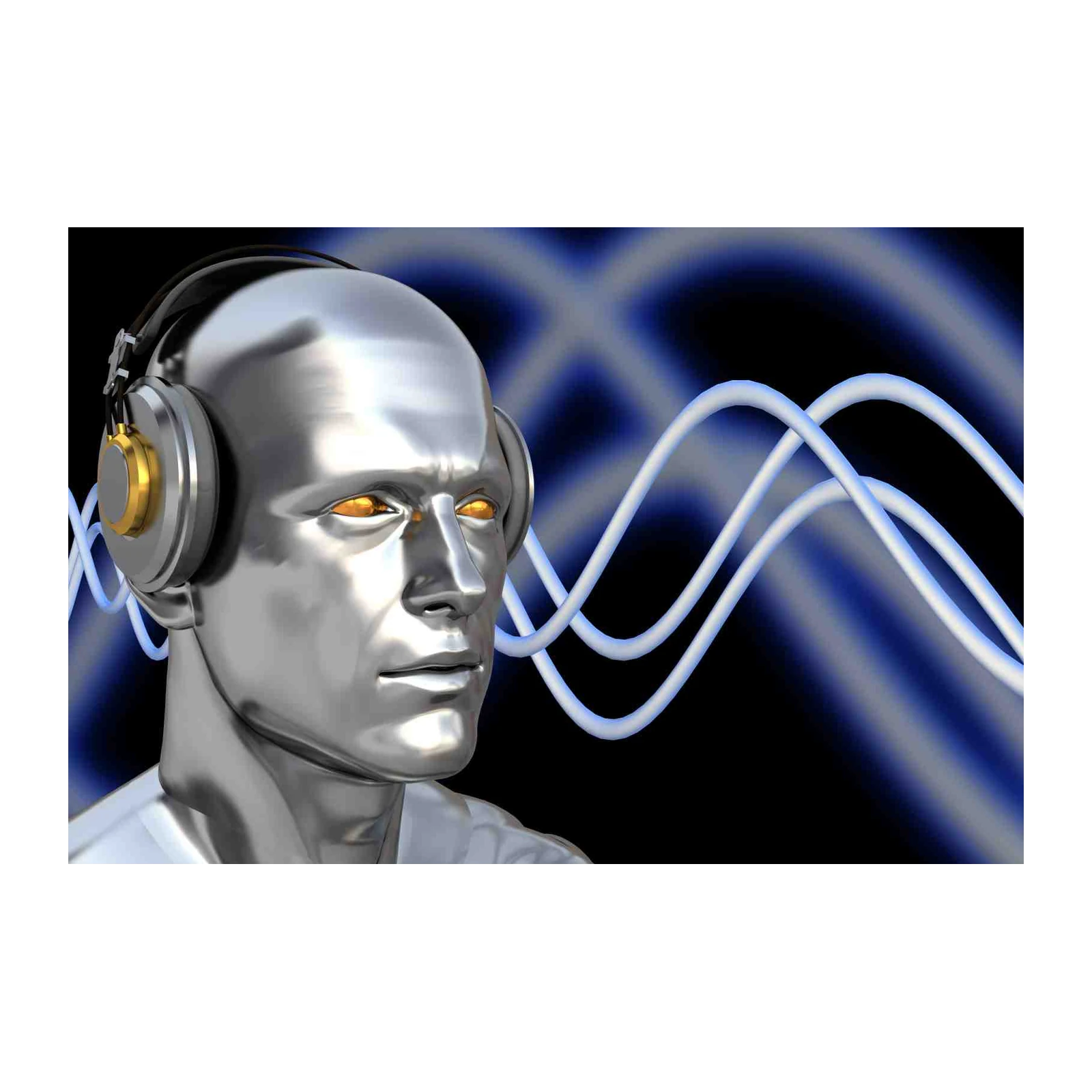 Futuristic AI Head with Soundwaves Wall Art