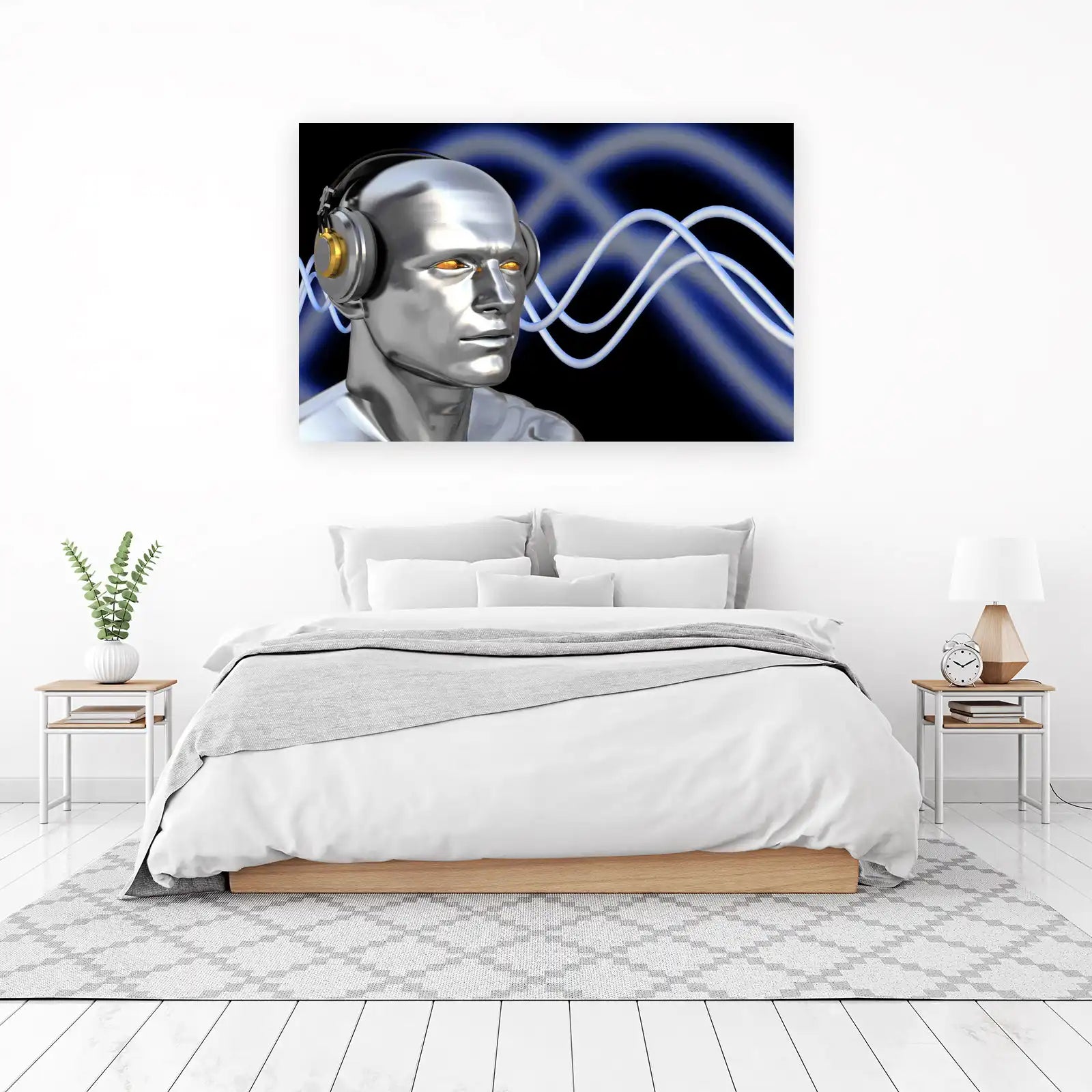 Futuristic AI Head with Soundwaves Wall Art