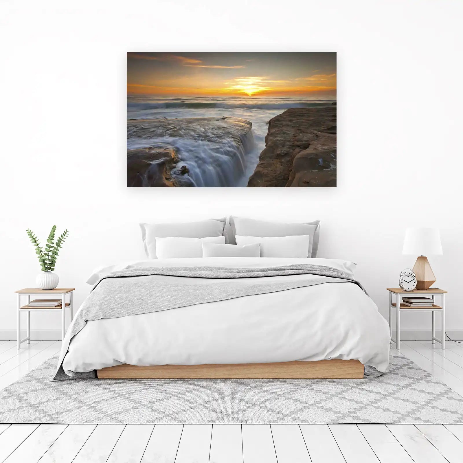 Serene Sunset Waterfall Ocean Wall Art