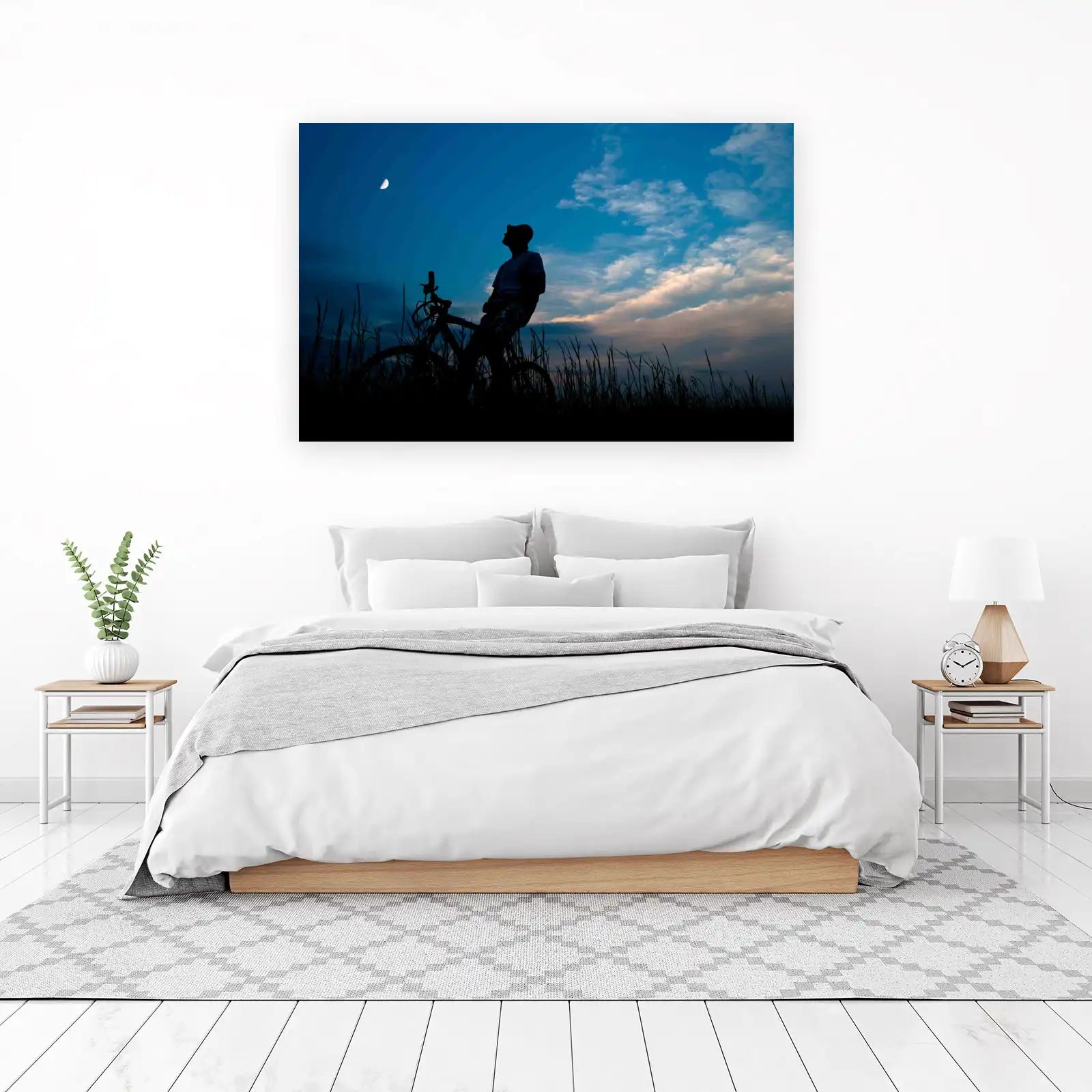 Boy & Moon Silhouette Bicycle Wall Art