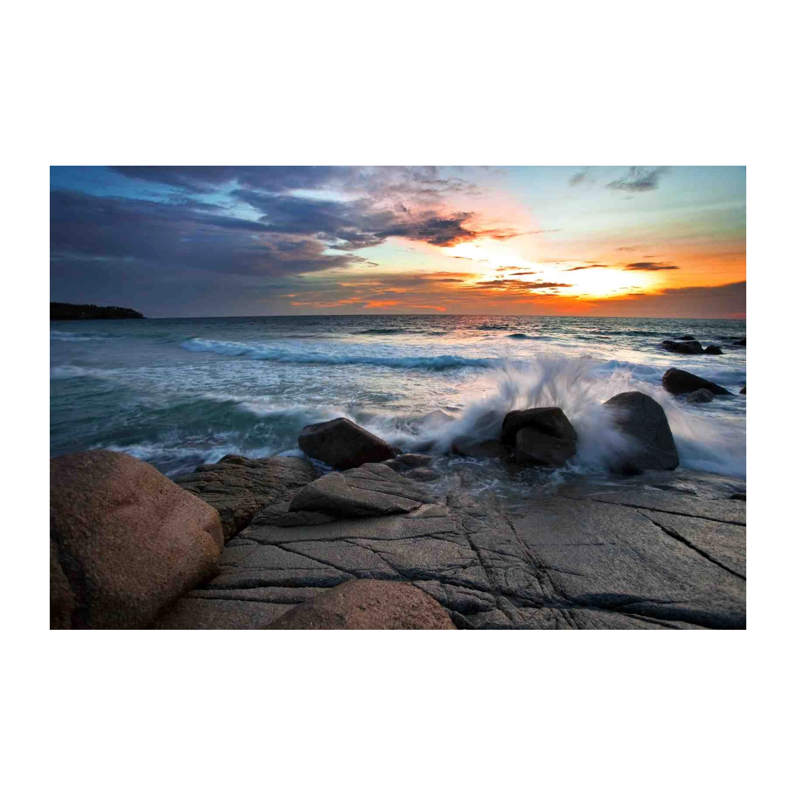 Dramatic Sunset Coastal Waves Wall Art