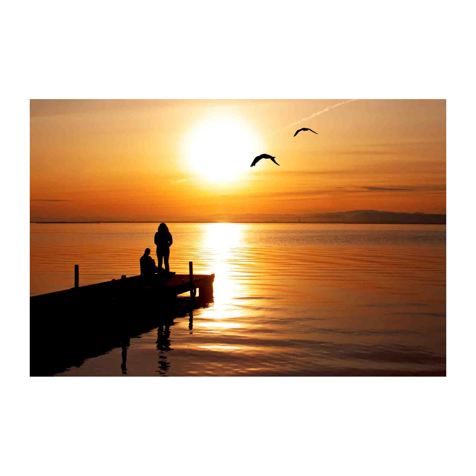 Serene Sunset Couple & Birds Wall Art
