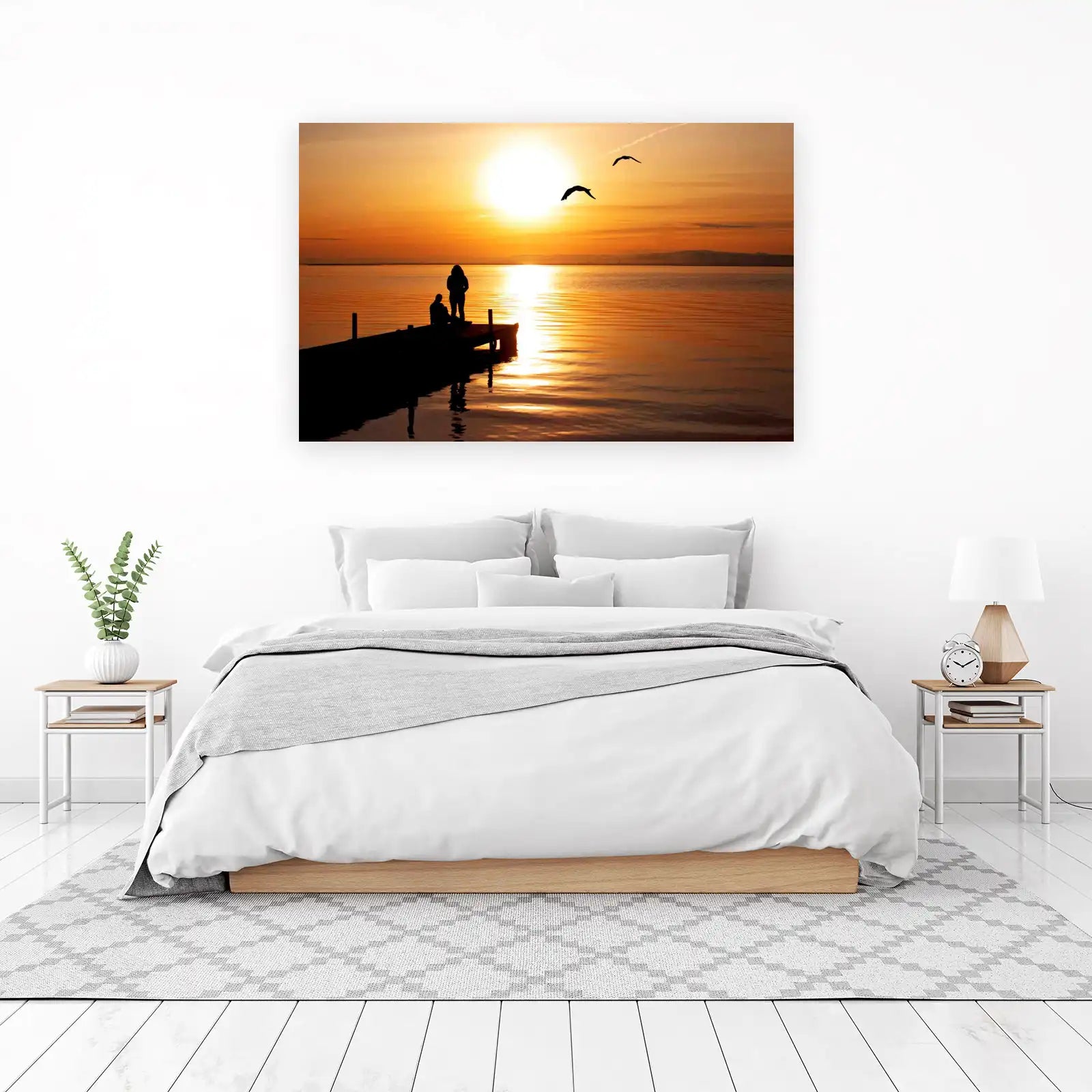 Serene Sunset Couple & Birds Wall Art