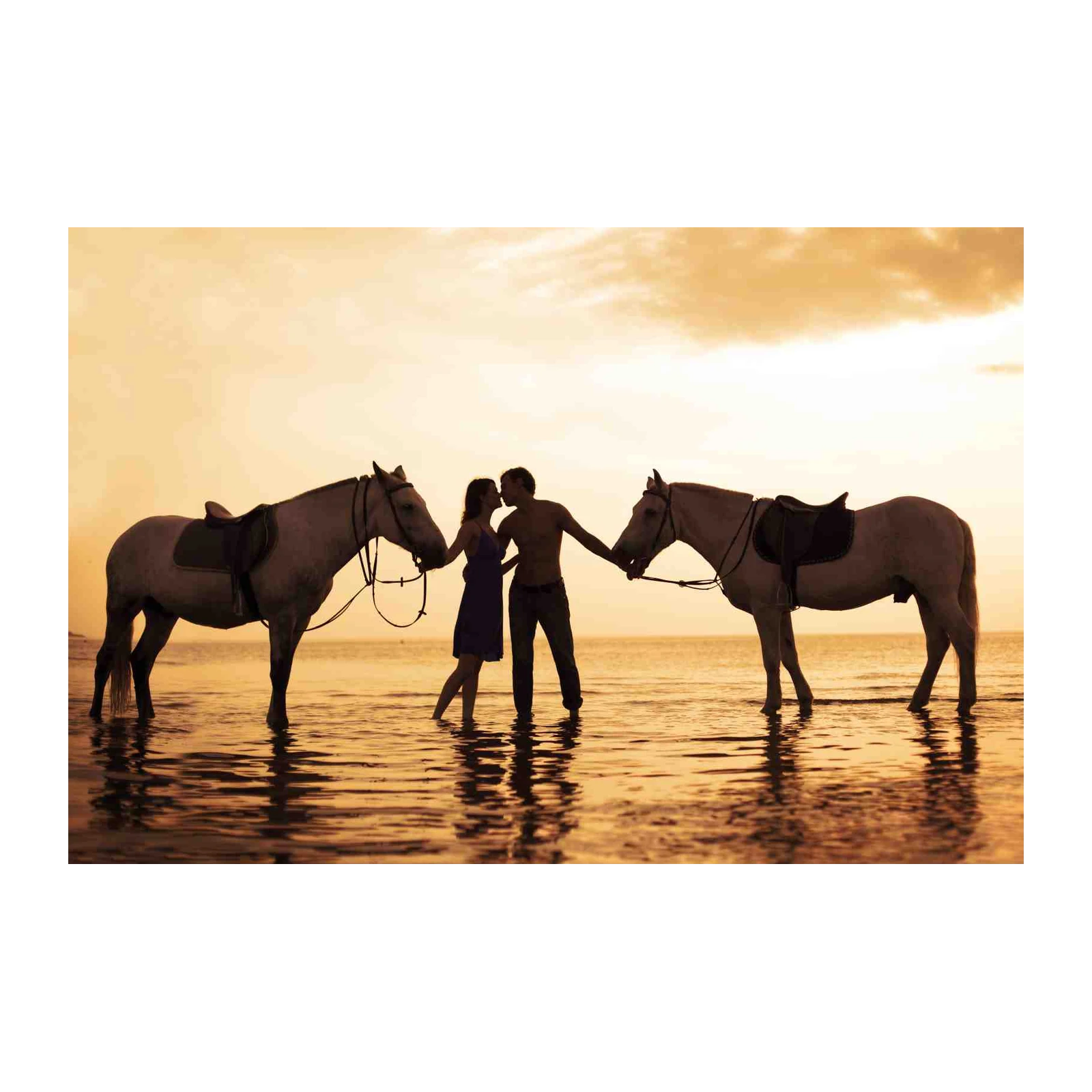 Romantic Couple & Horses Sunset Beach Wall Art
