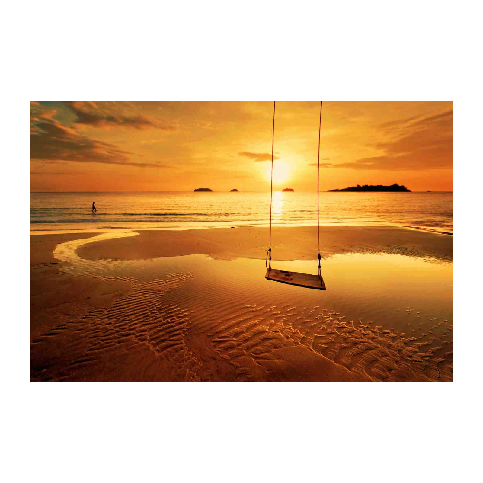 Serene Beach Sunset Swing Wall Art