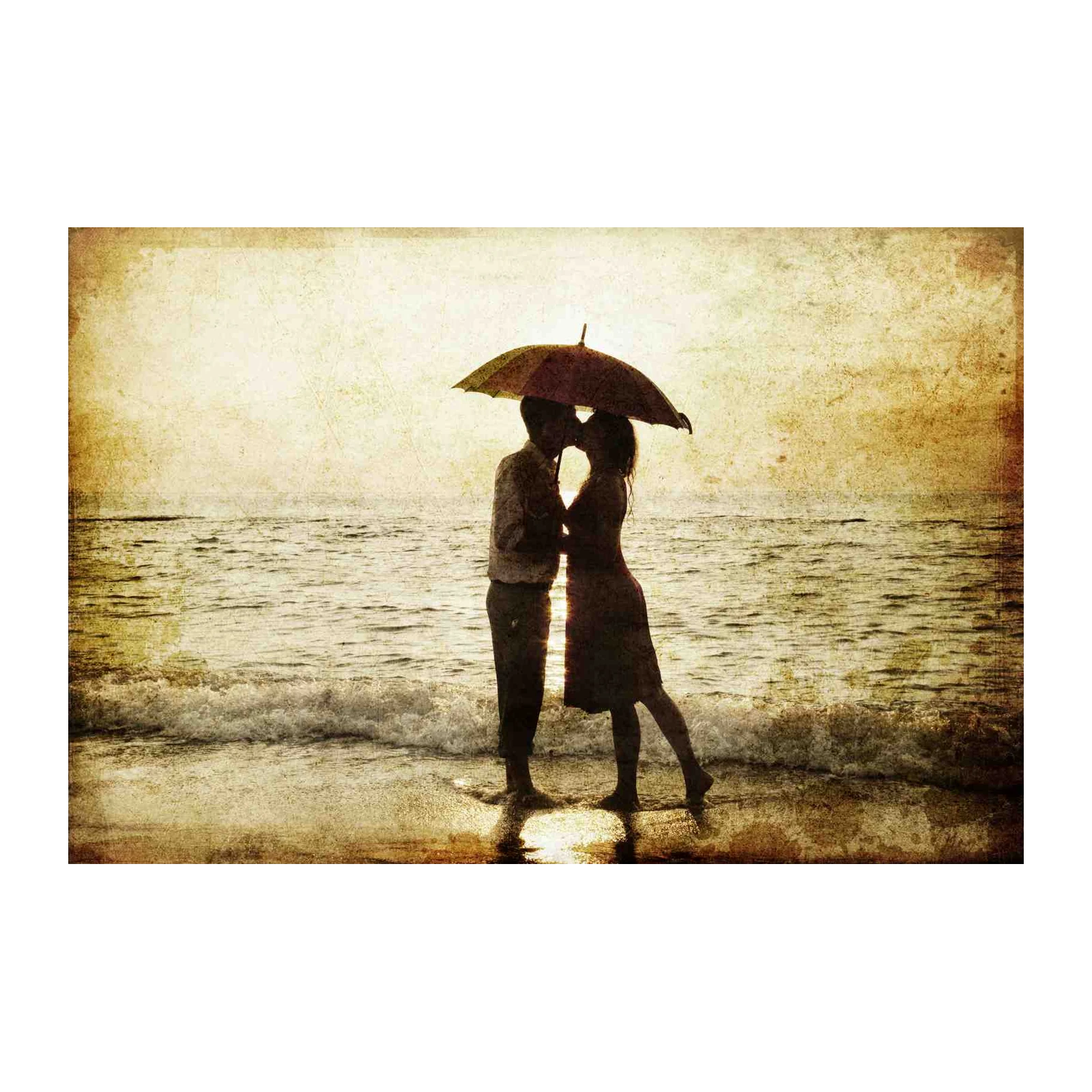 Romantic Beach Kiss Sunset Vintage Wall Art