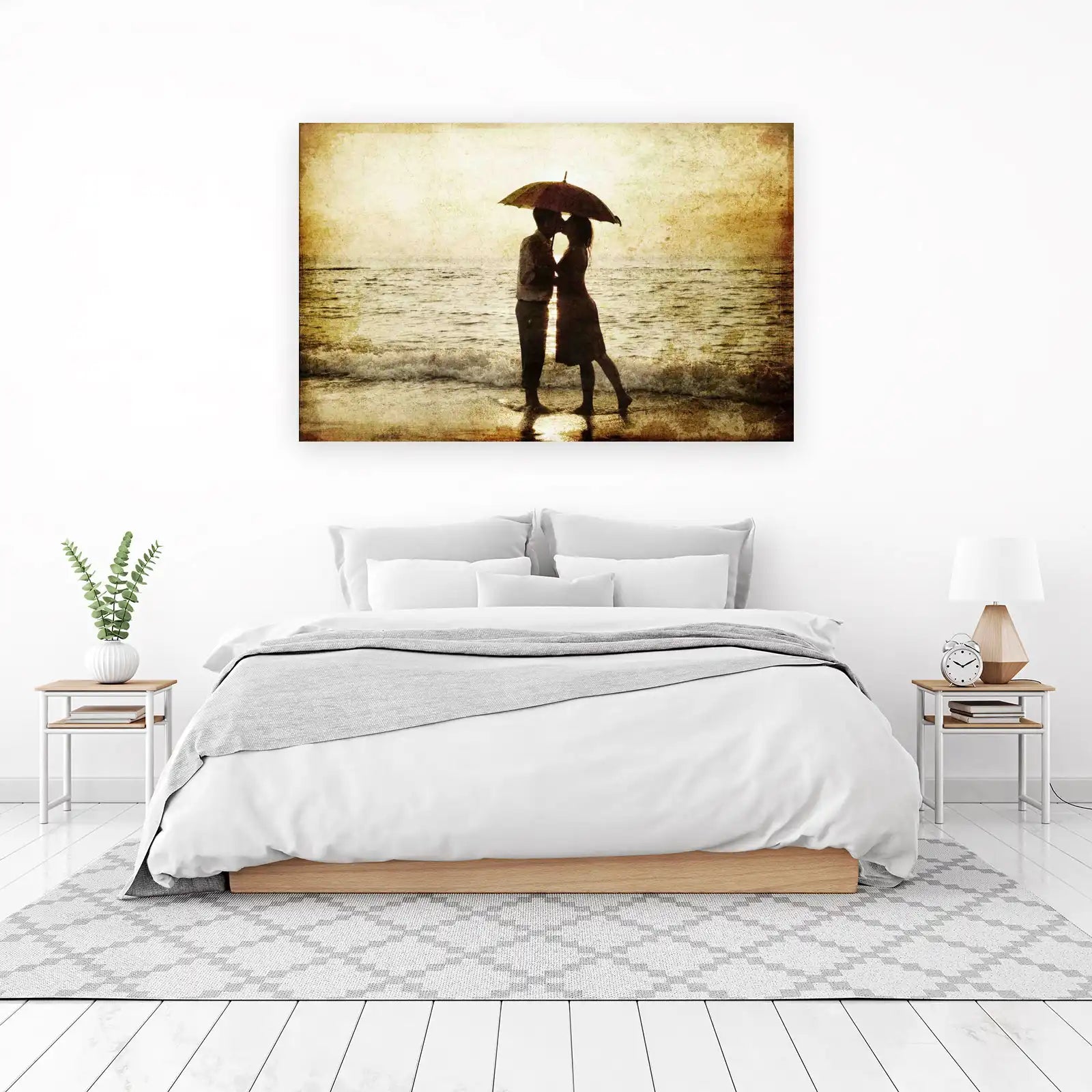 Romantic Beach Kiss Sunset Vintage Wall Art
