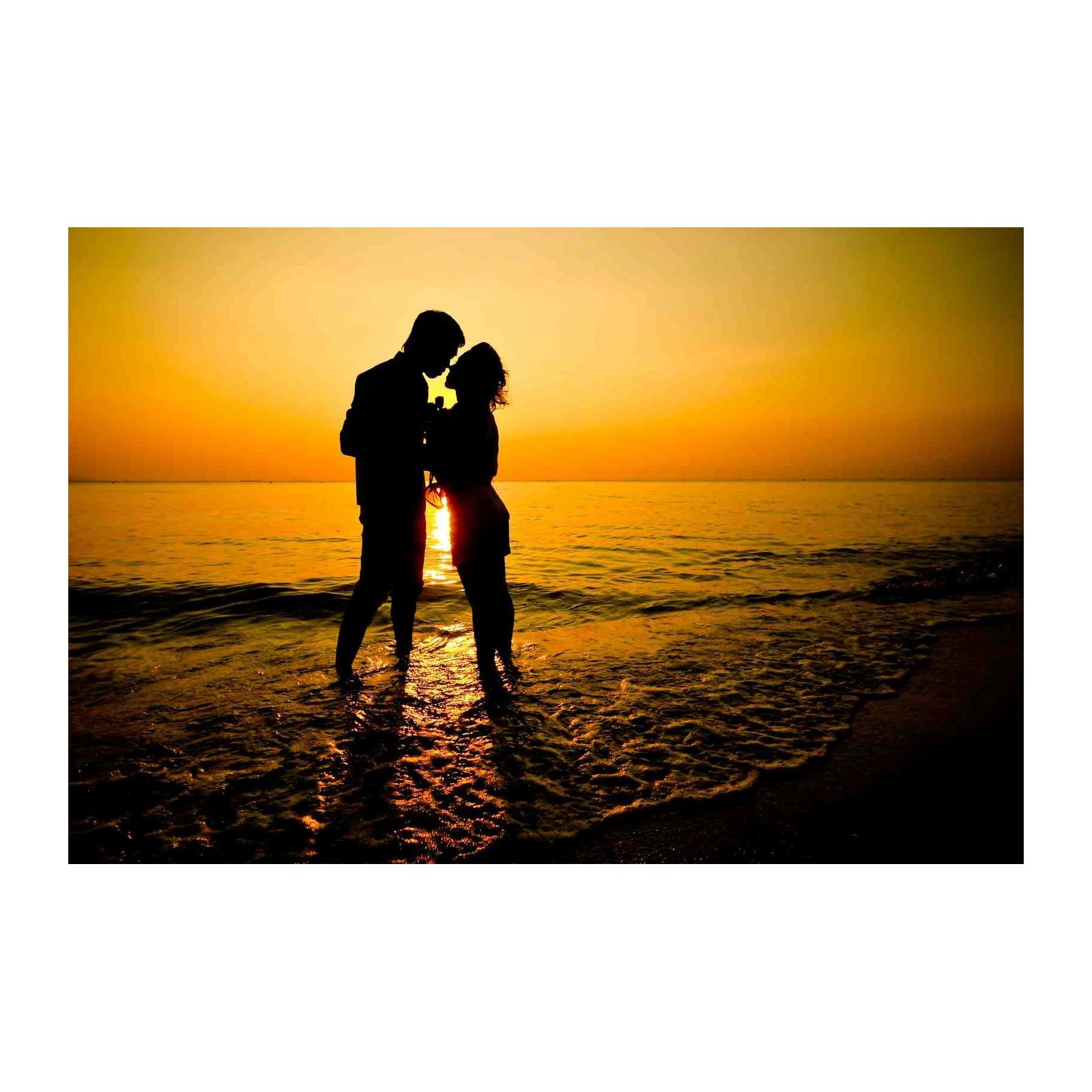 Romantic Couple Silhouette Beach Sunset Wall Art