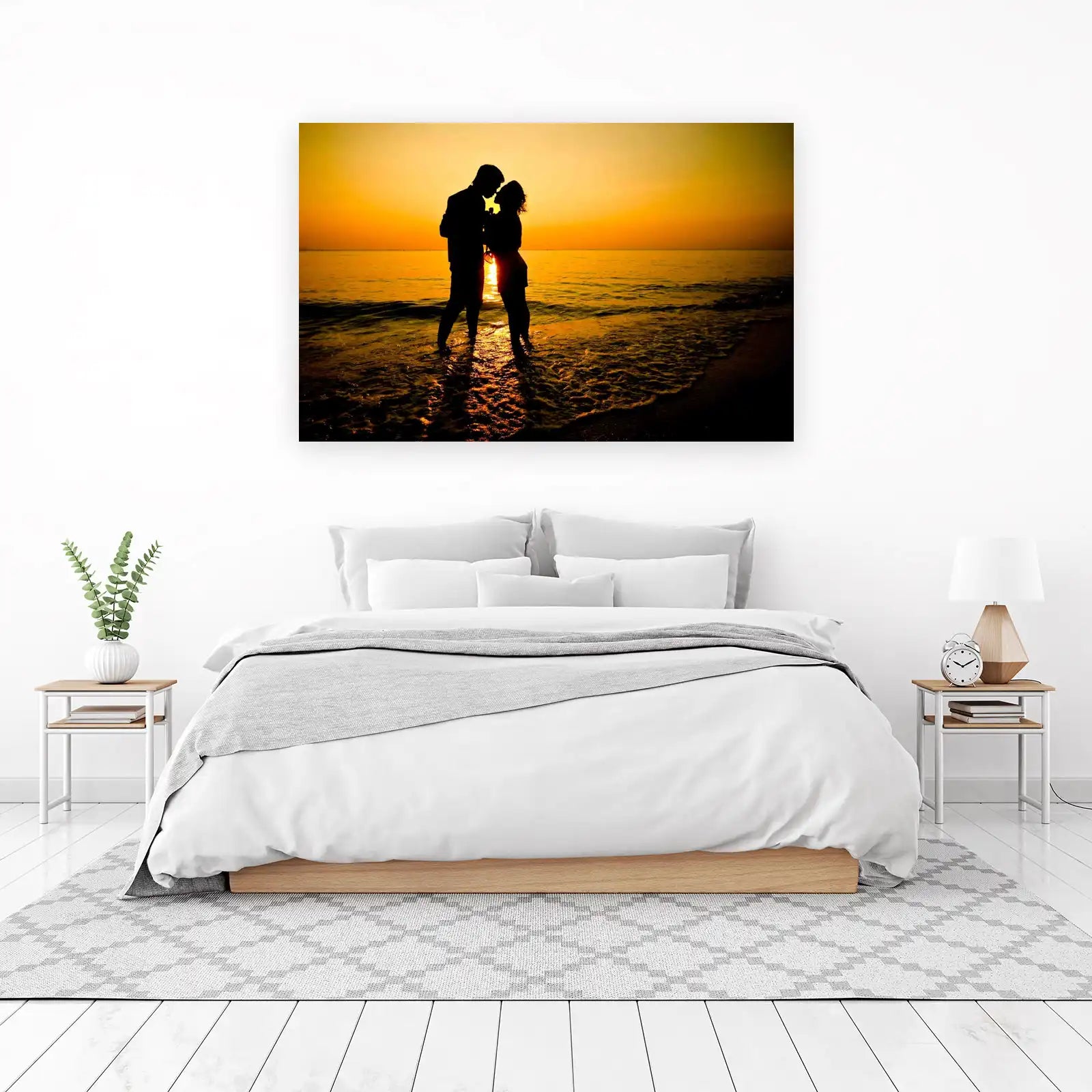 Romantic Couple Silhouette Beach Sunset Wall Art