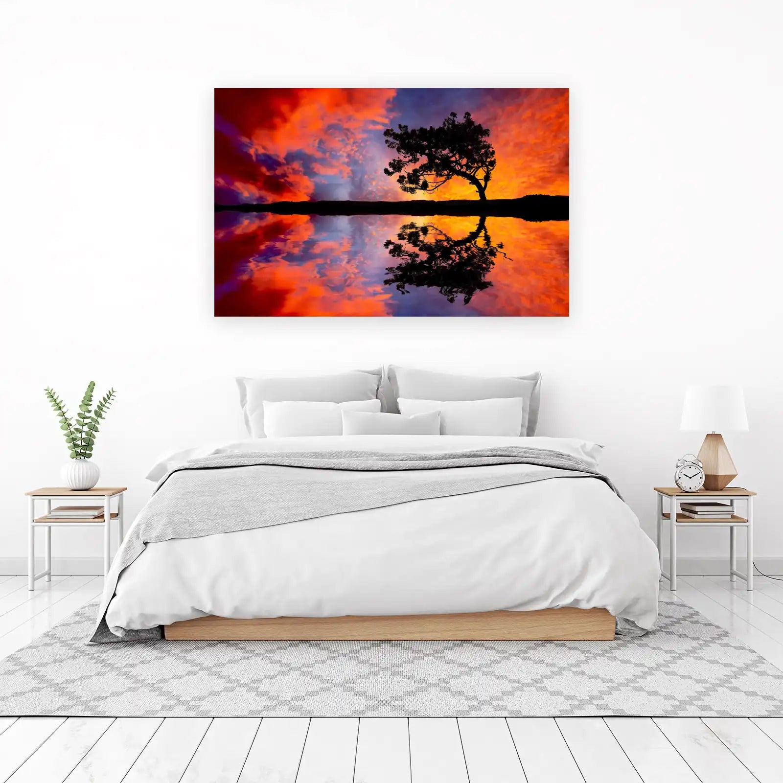 Vibrant Sunset Tree Reflection Wall Art