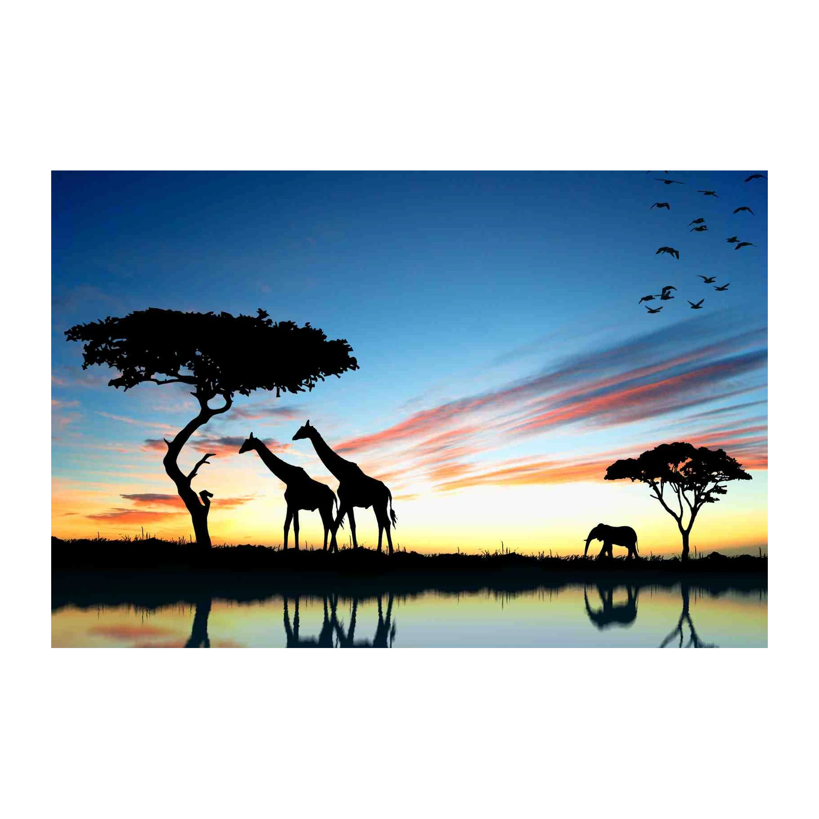 African Sunset Giraffes & Elephant Wall Art